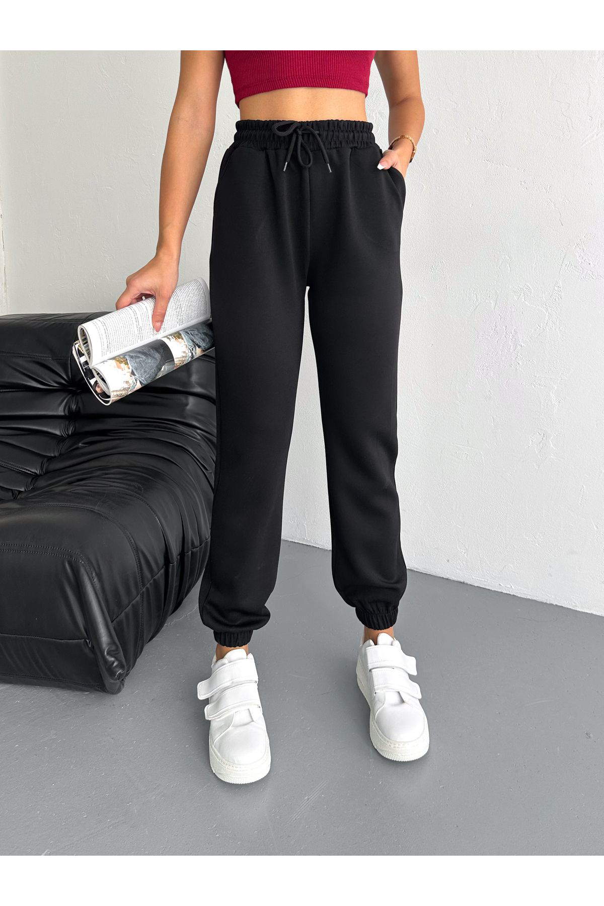 Fiolin Modal Kumaş  Yumuşak Doku Yüksek Bel Basic Jogger Eşofman Alti