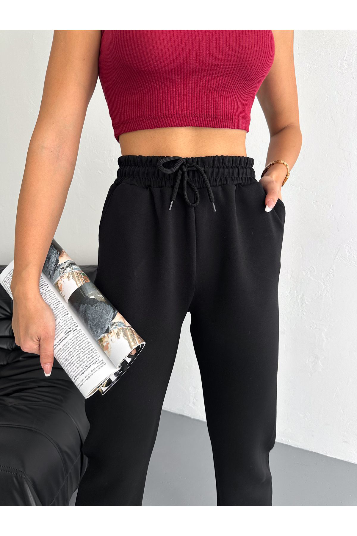 Fiolin Modal Kumaş  Yumuşak Doku Yüksek Bel Basic Jogger Eşofman Alti