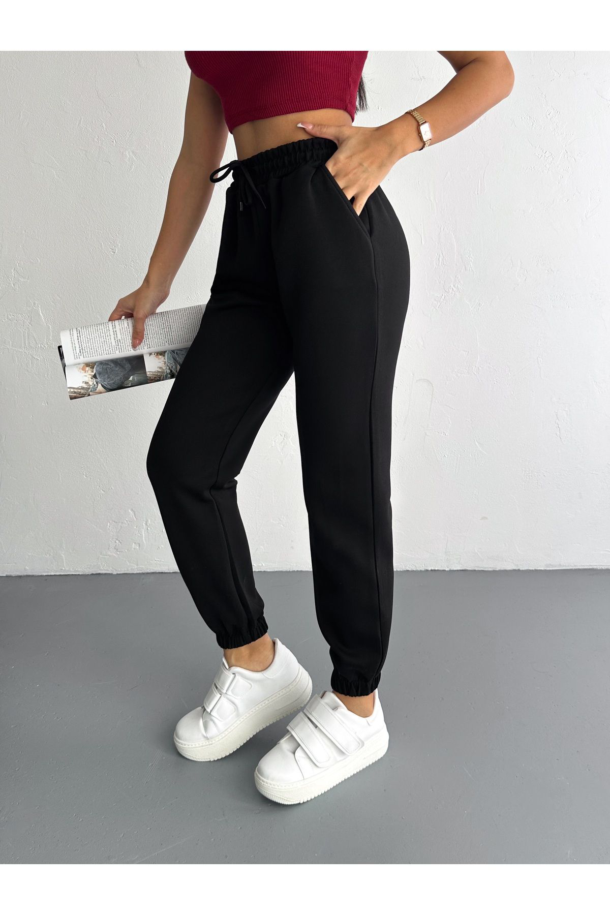 Fiolin Modal Kumaş  Yumuşak Doku Yüksek Bel Basic Jogger Eşofman Alti