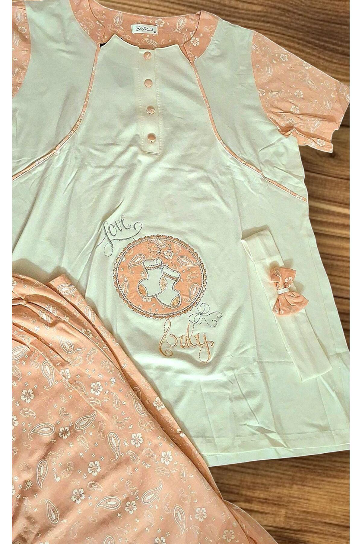 Flz Modal Pamuklu Kisa Kol Hamile Pijama Takimi