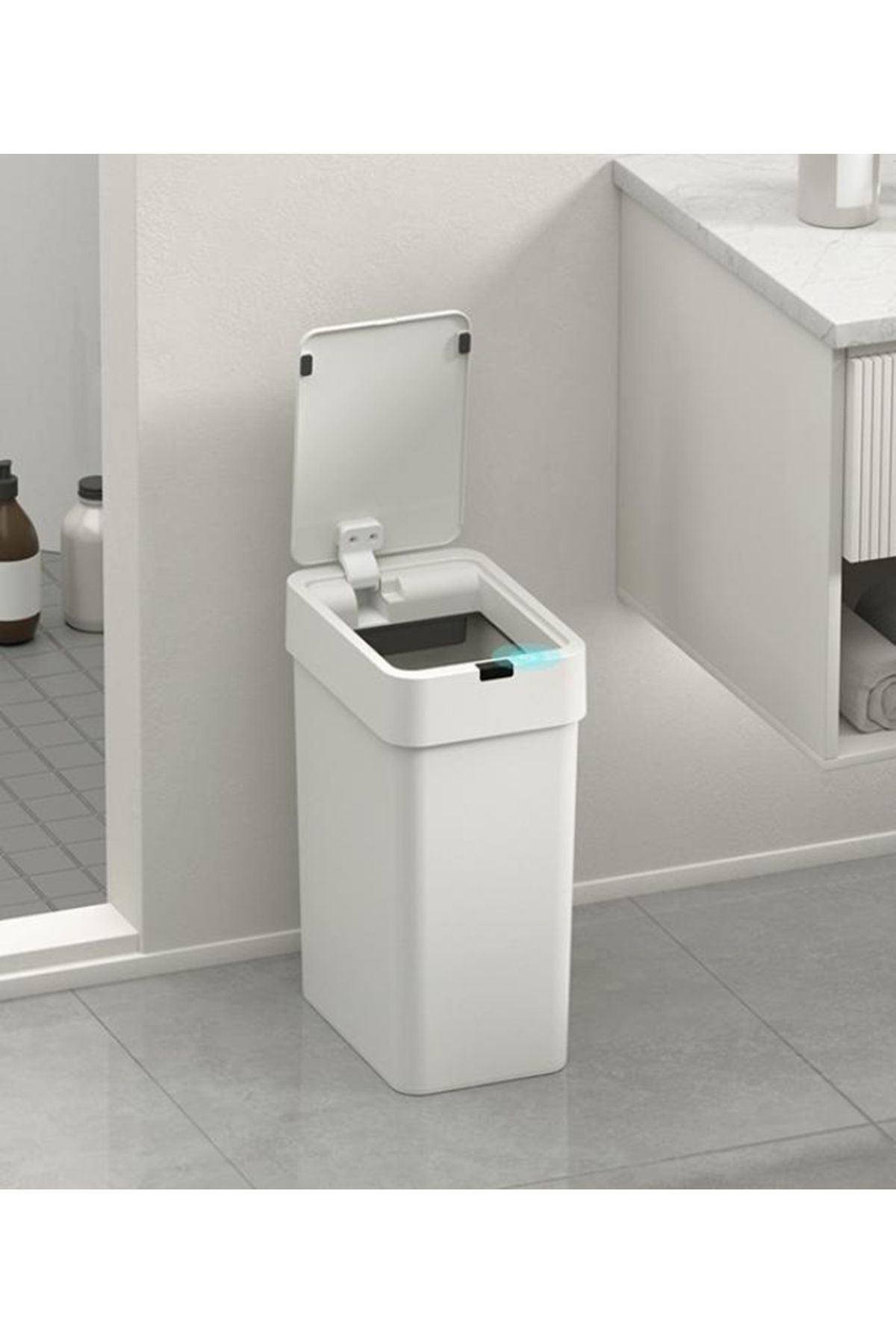 Ferah Plastik Modern Beyaz Dikdörtgen Sensörlü Çöp Kutusu - Minimalist Pratik T