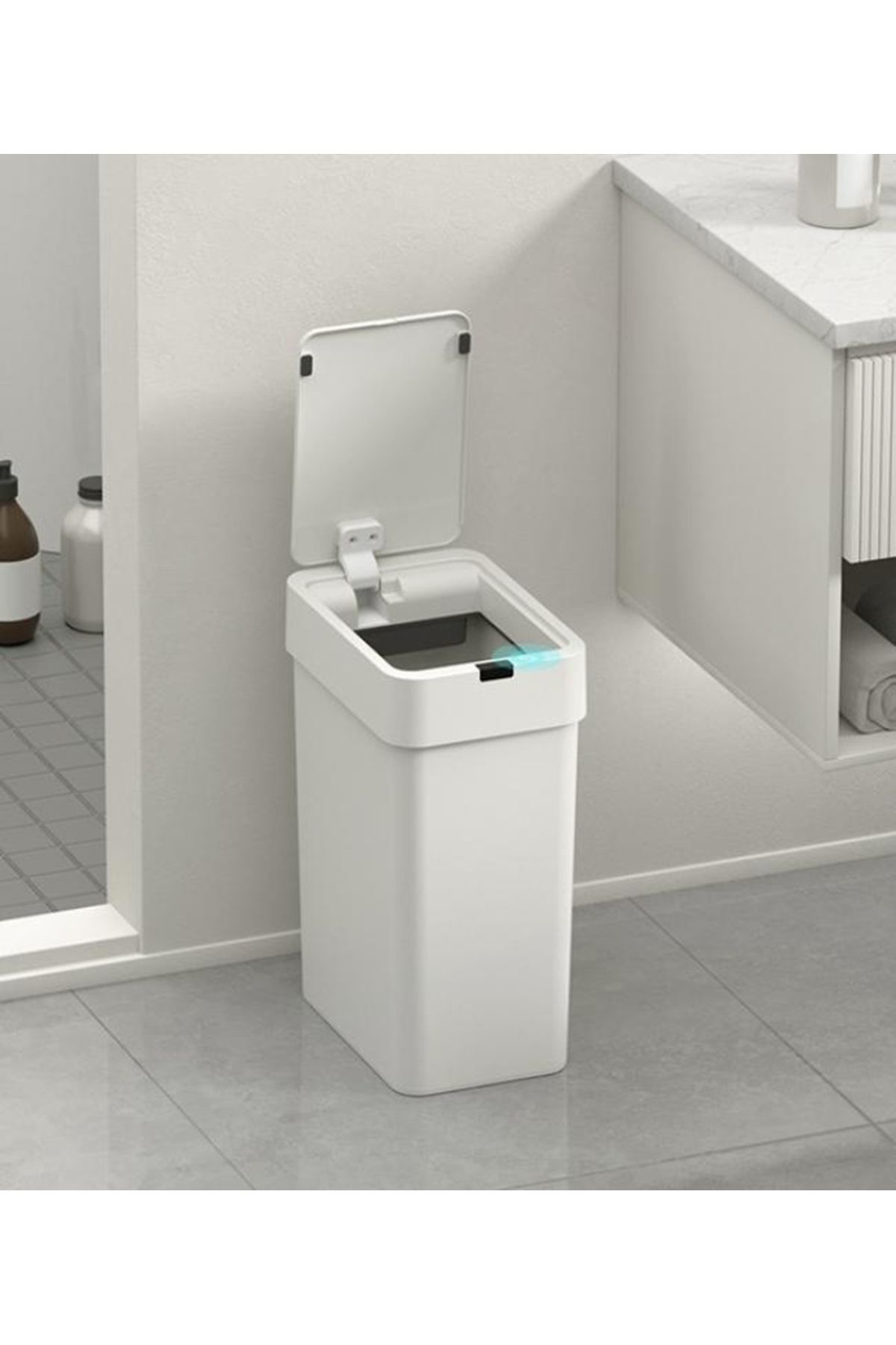 Ferah Plastik Modern Beyaz Dikdörtgen Sensörlü Çöp Kutusu - Minimalist Pratik T