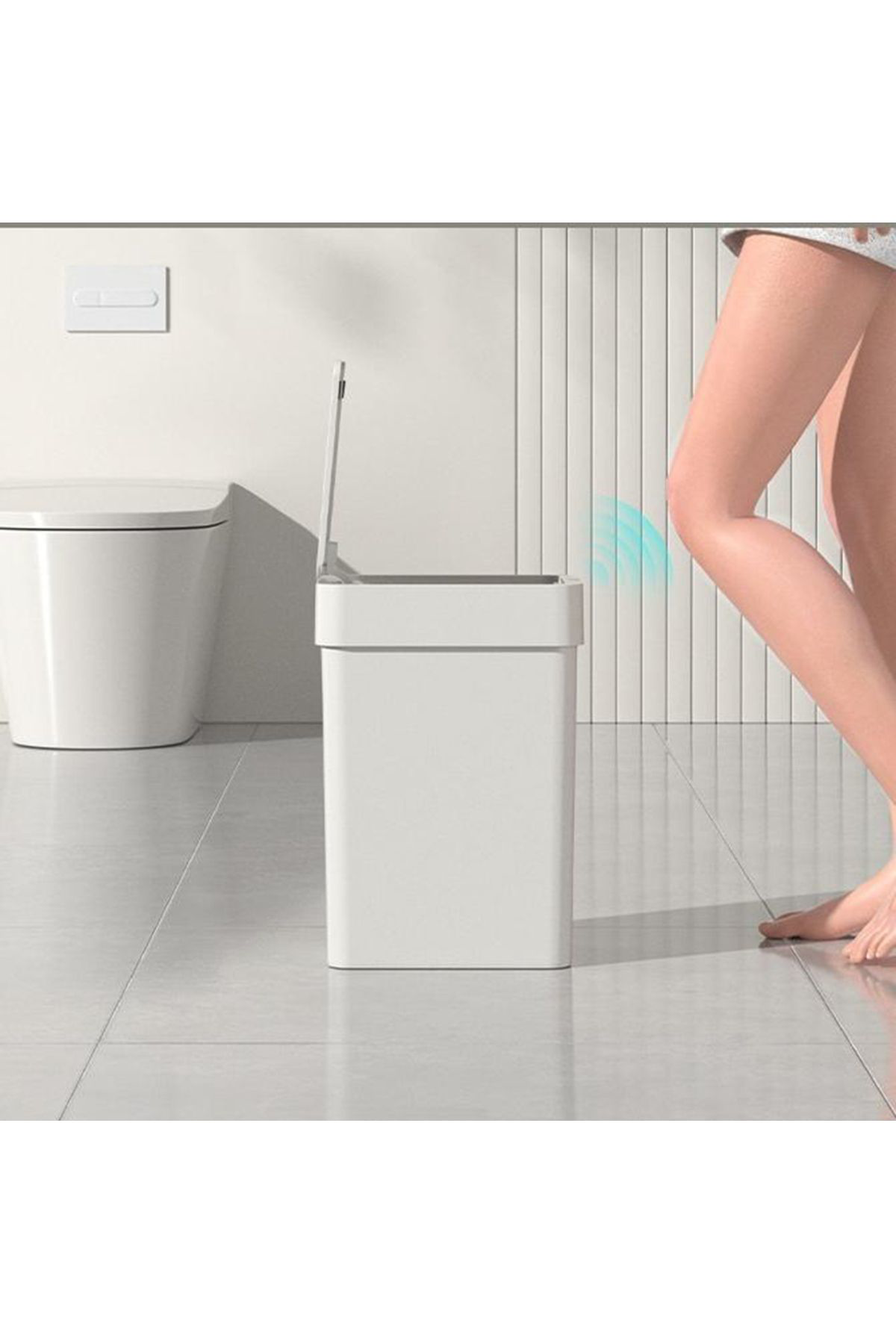 Ferah Plastik Modern Beyaz Dikdörtgen Sensörlü Çöp Kutusu - Minimalist Pratik T