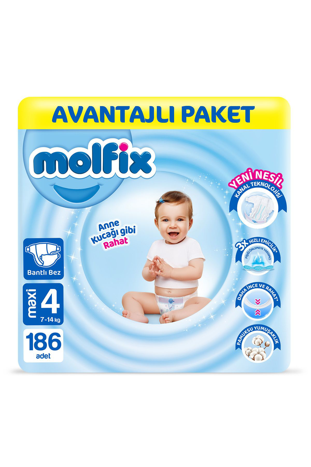 Molfix  Bebek Bezi 4 Beden Maxi Avantajli Paket 186 Adet