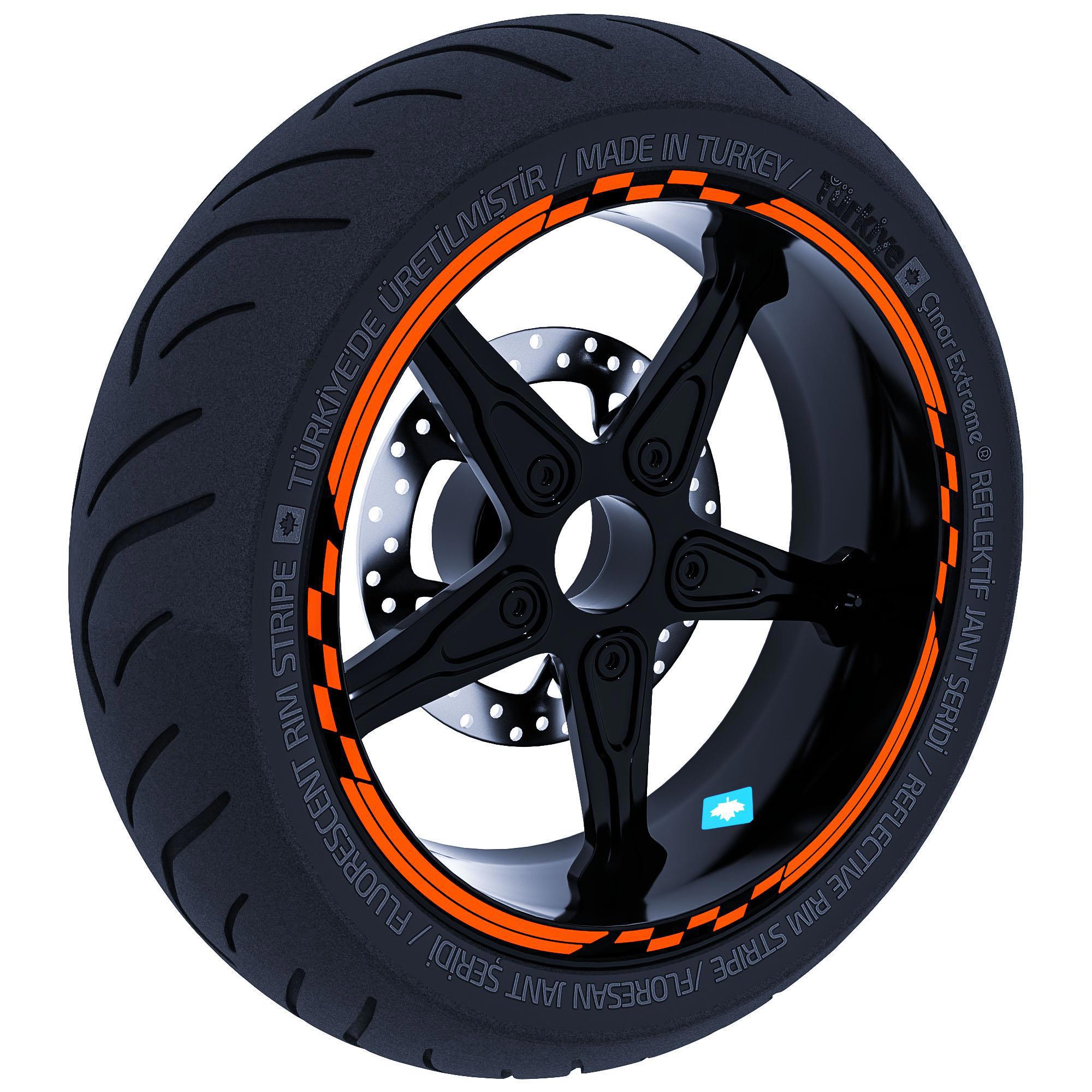 Çinar Extreme Moto Gp Yariş Bayrakli Alev Turuncusu Jant Şeridi Sticker Çinar E