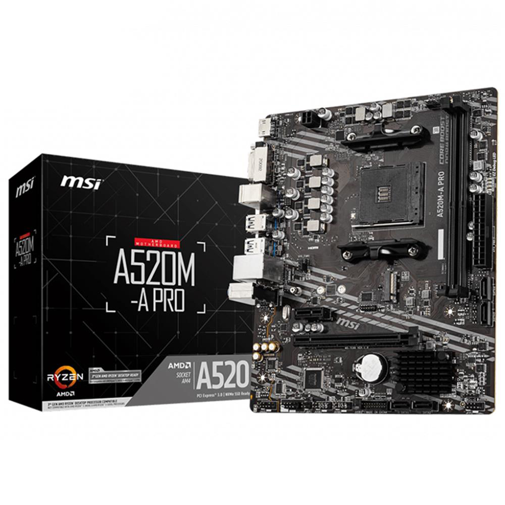 Msi A520M-A PRO AMD A520 Soket AM4 DDR4 4600(OC)MHz mATX Gaming A