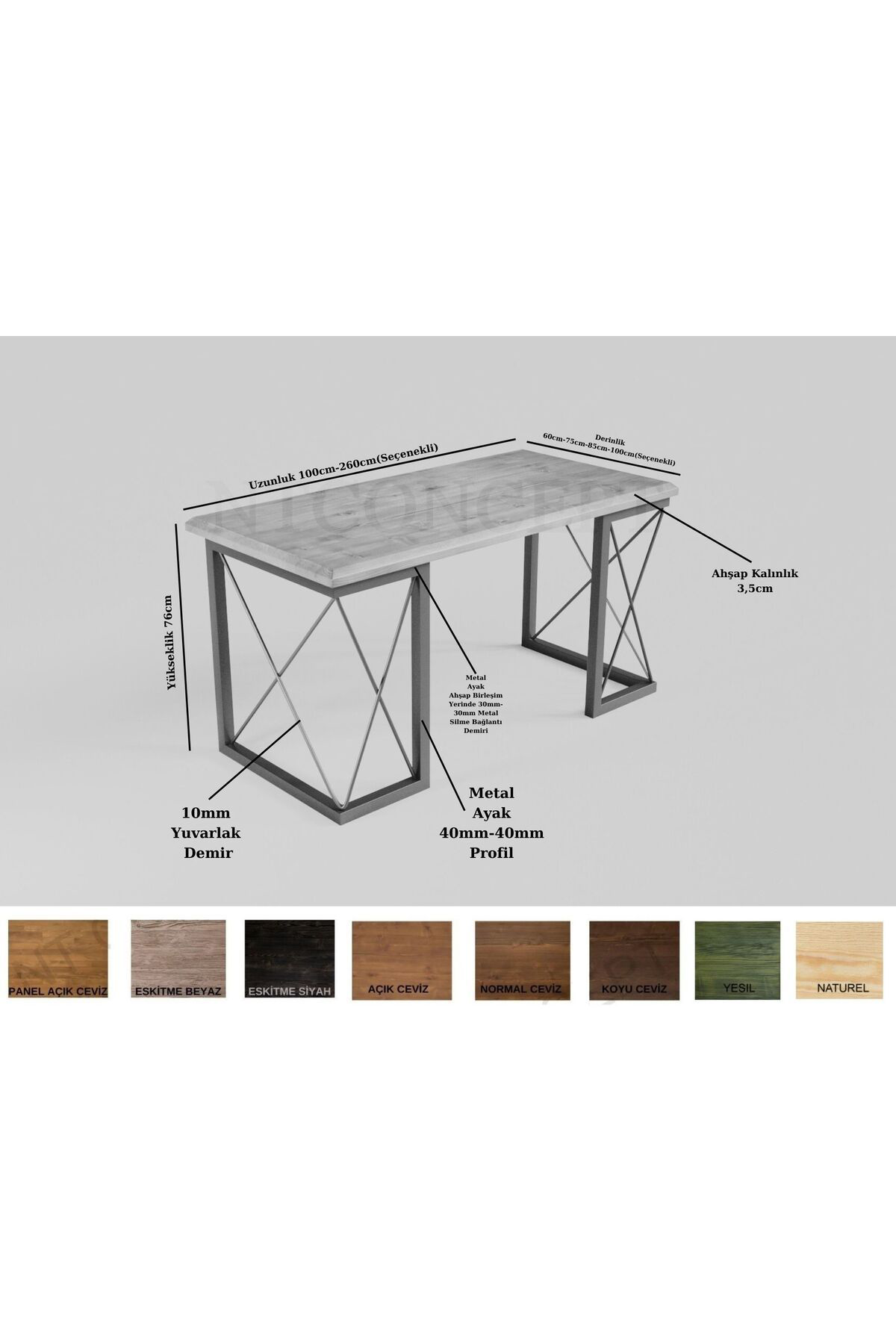 Nt Concept Mtconcept Doğal Ahşap Açik Ceviz Renk Masa(Boy200cm-En75cm-H44cm)