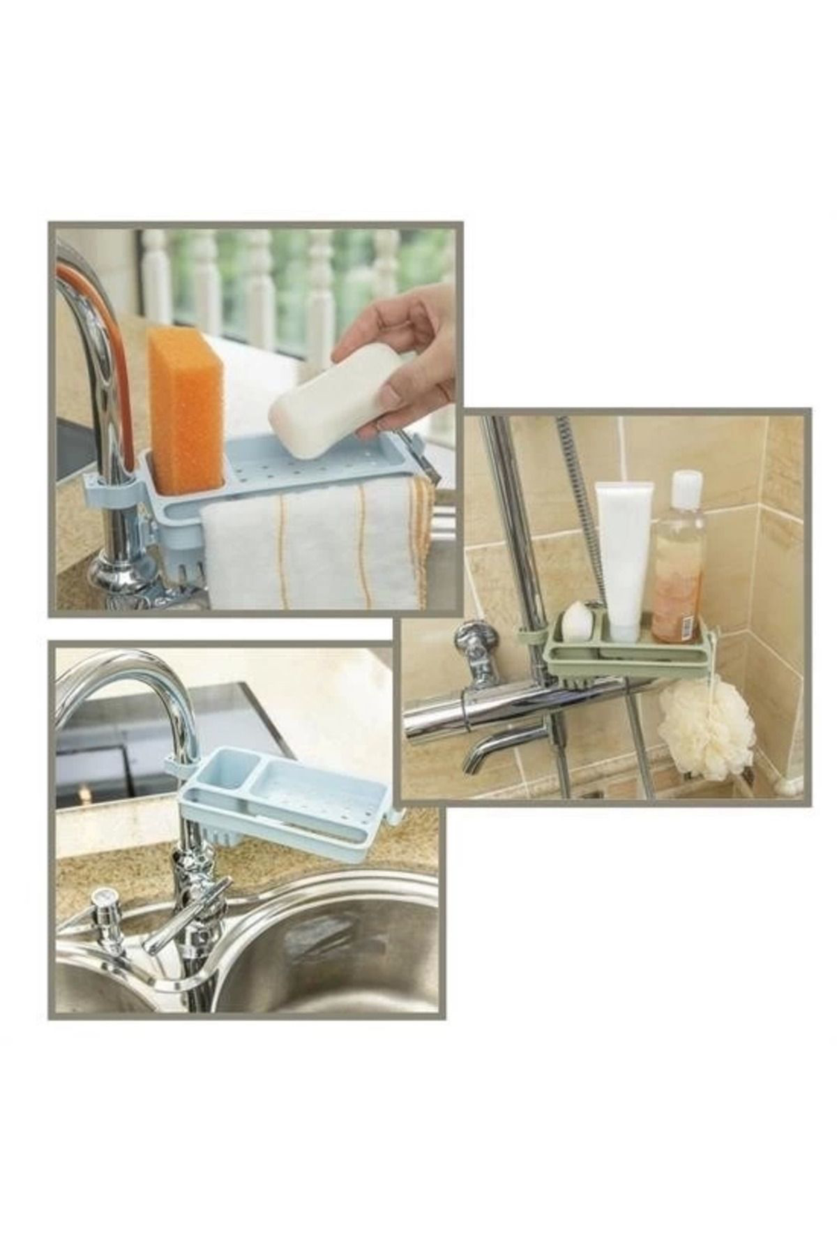 Yusuftex Musluğa Takilan Sünger Havlu Askili Sabun Hazneli Mutfak Banyo La