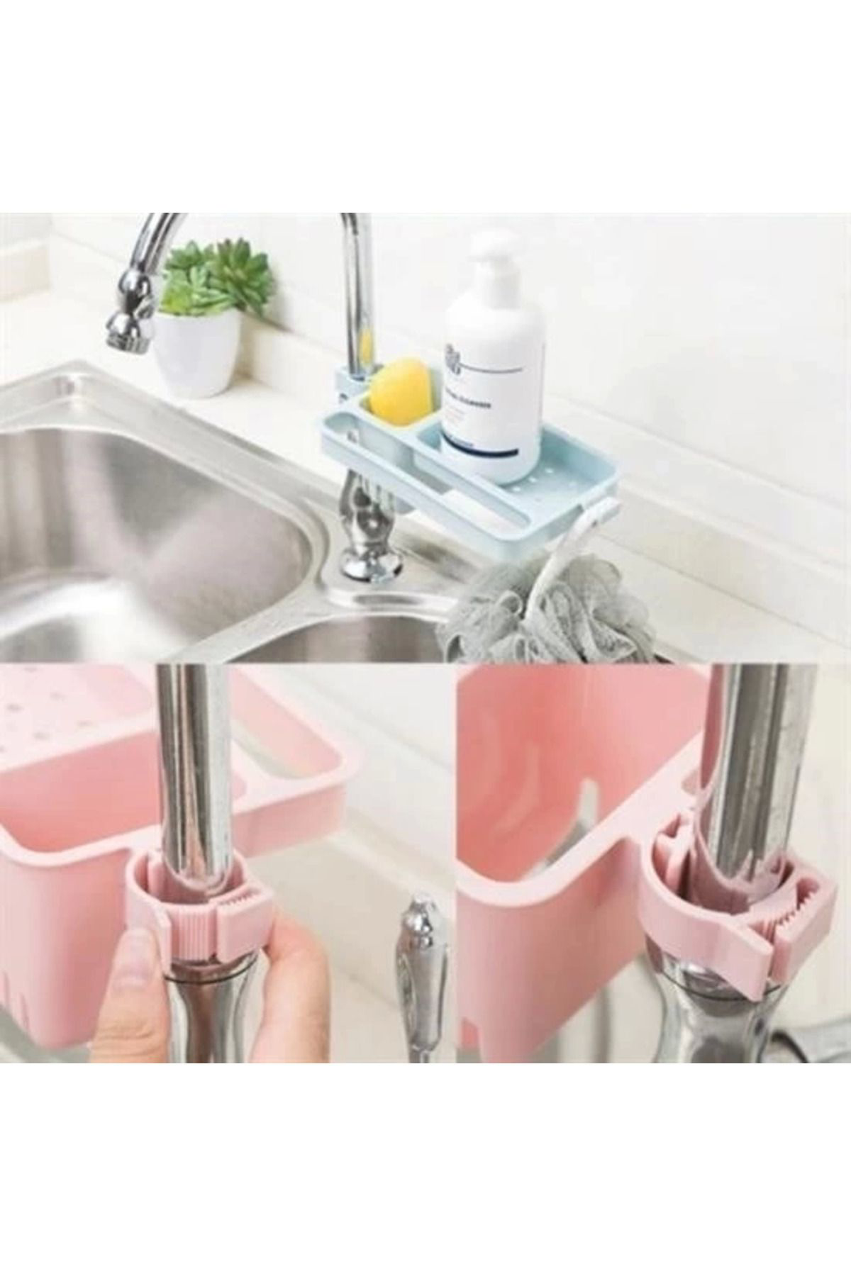 Yusuftex Musluğa Takilan Sünger Havlu Askili Sabun Hazneli Mutfak Banyo La