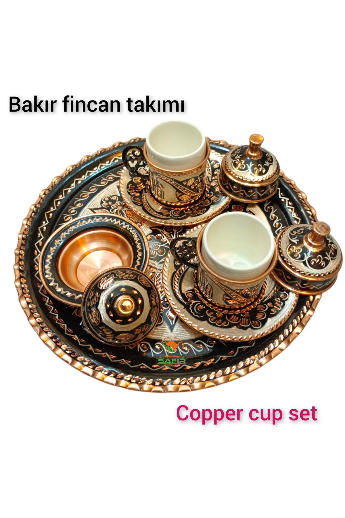 Safir Çay Kazanlari Nakişğah Bakir Kahve Fincan Takimi Bakir Kahvelik 2 Kişilik Bakir