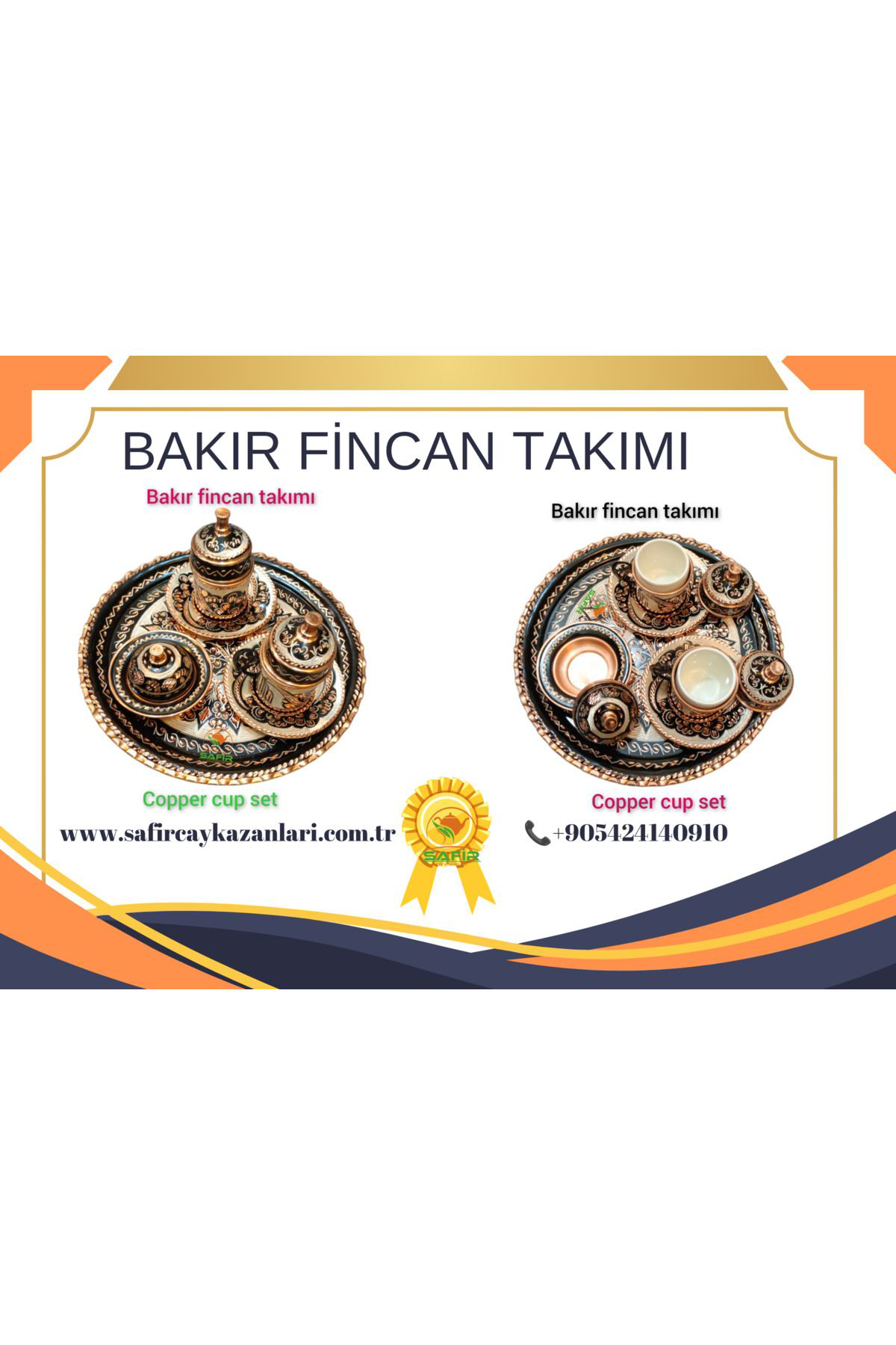 Safir Çay Kazanlari Nakişğah Bakir Kahve Fincan Takimi Bakir Kahvelik 2 Kişilik Bakir