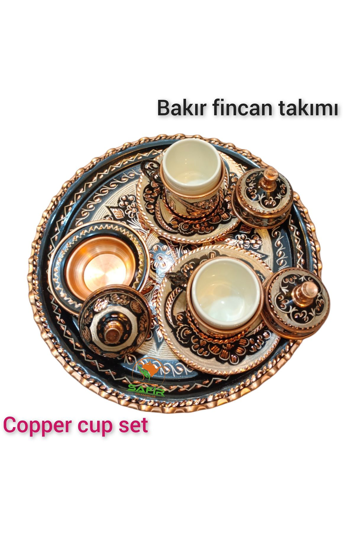 Safir Çay Kazanlari Nakişğah Bakir Kahve Fincan Takimi Bakir Kahvelik 2 Kişilik Bakir