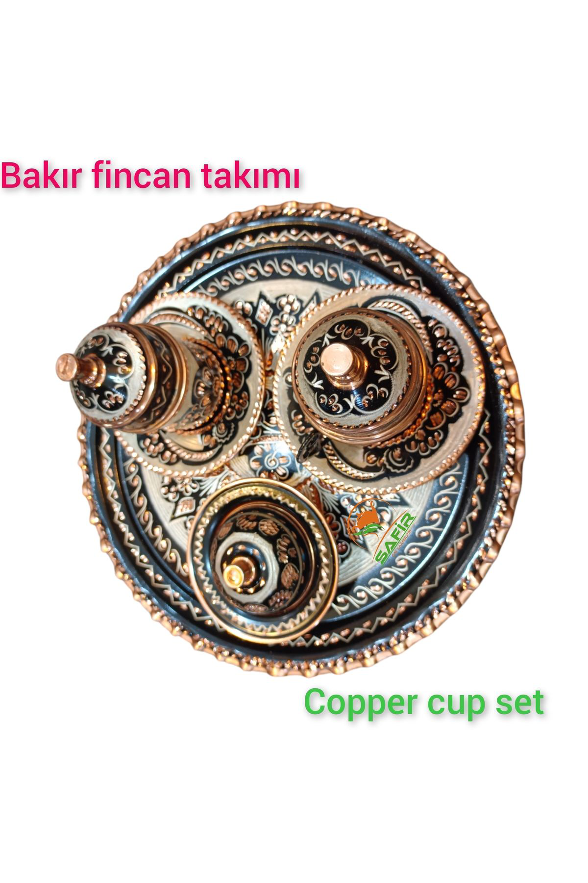 Safir Çay Kazanlari Nakişğah Bakir Kahve Fincan Takimi Bakir Kahvelik 2 Kişilik Bakir