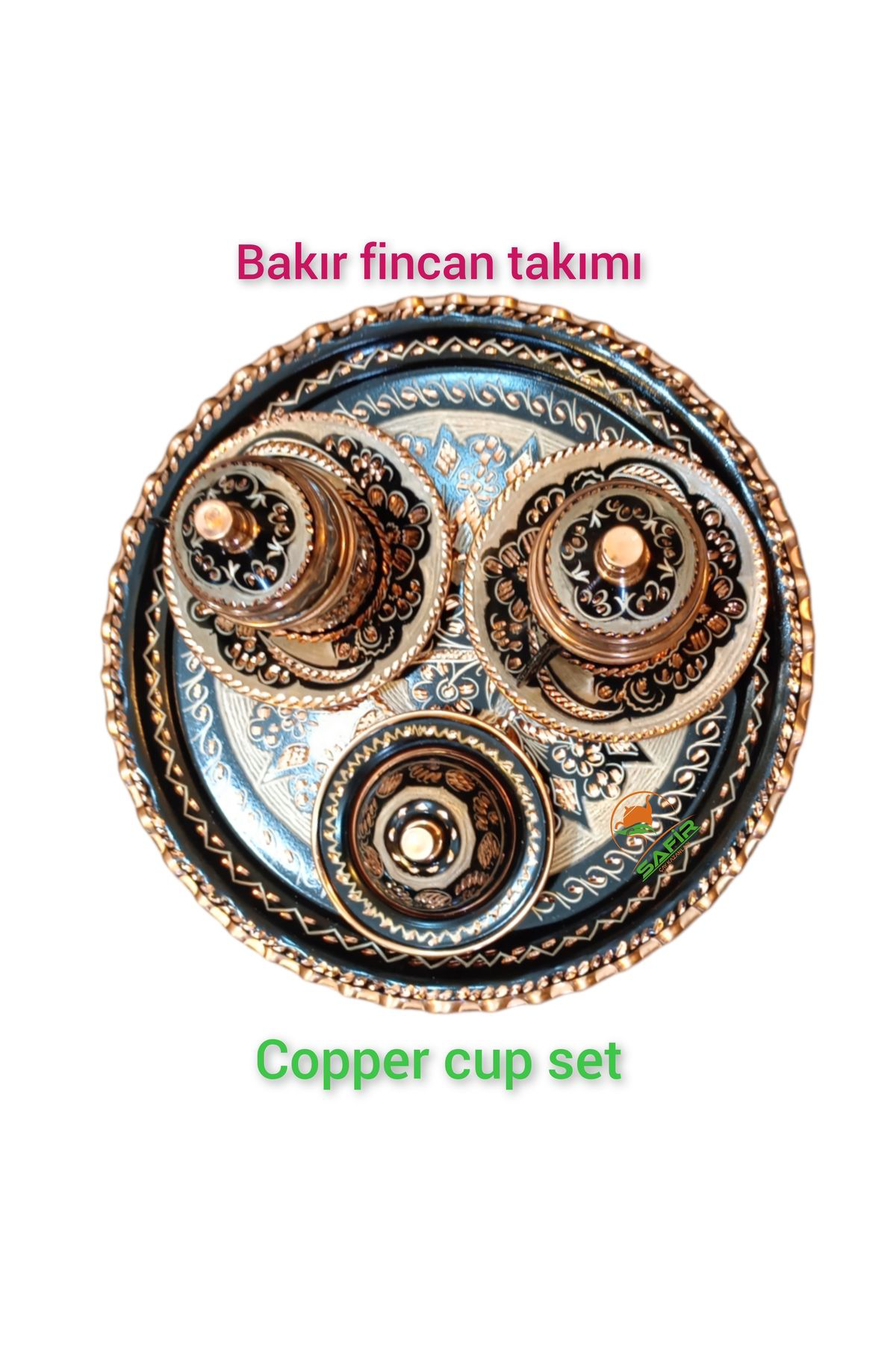 Safir Çay Kazanlari Nakişğah Bakir Kahve Fincan Takimi Bakir Kahvelik 2 Kişilik Bakir