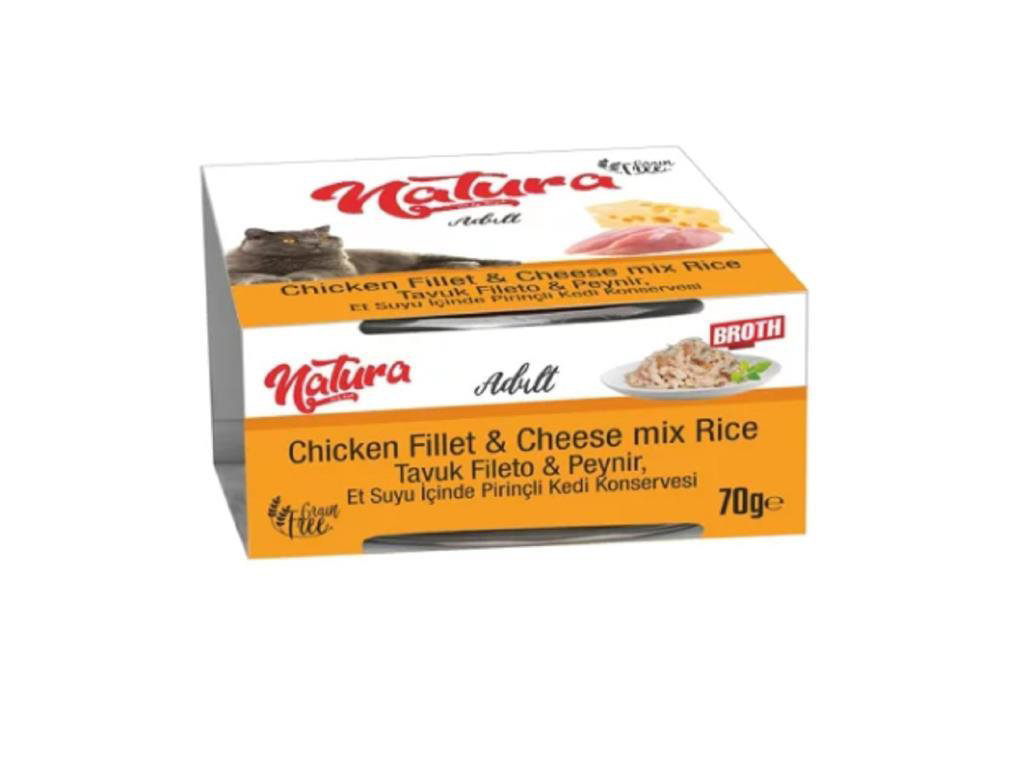 Natura  Tavuk Fileto&Peynir Et Suyu İçinde Pirinçli Kedi Konserves
