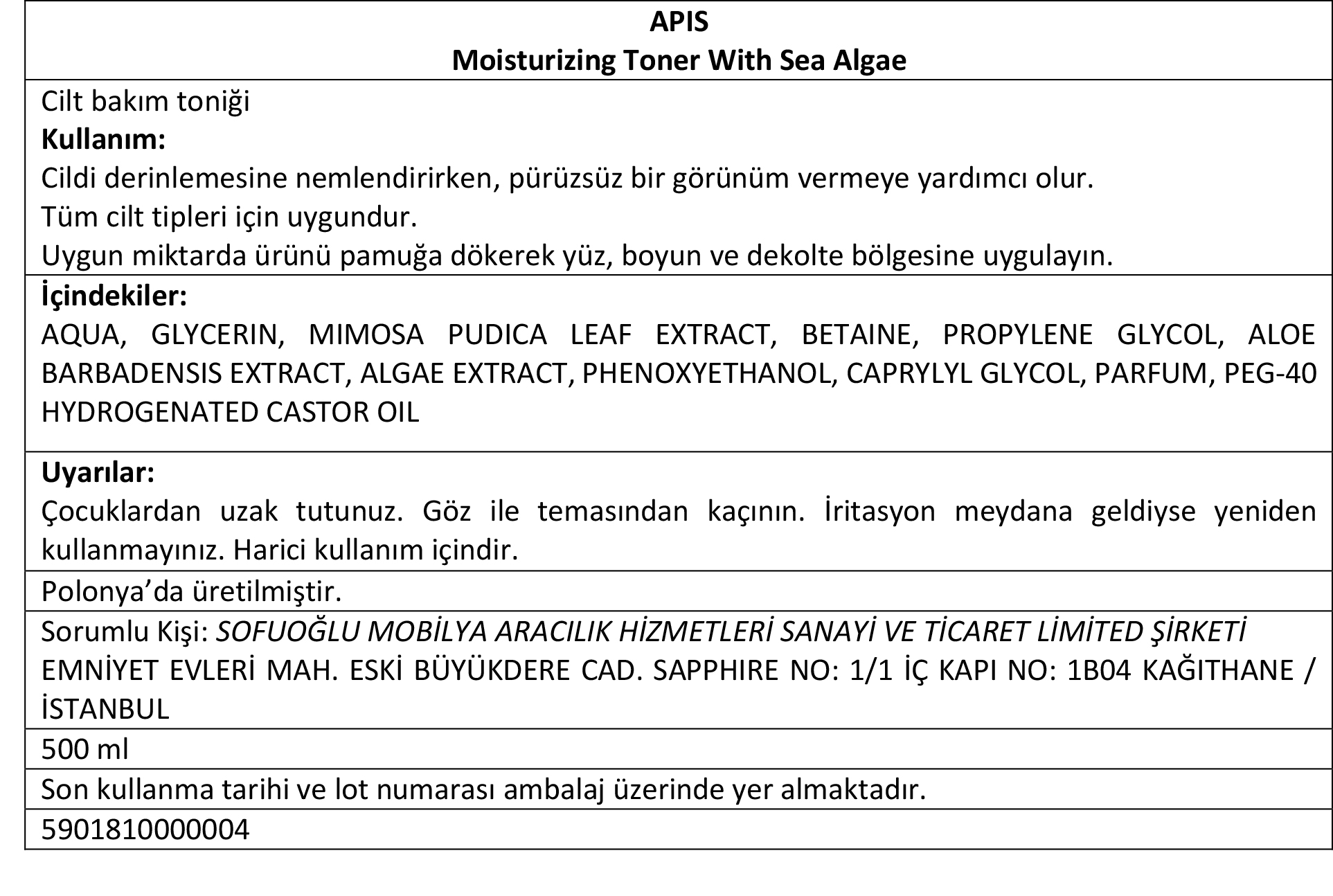 Apis Natural Cosmetics Nemlendirici Tonik - Deniz Yosunlu - Hydro Balance - 500 Ml