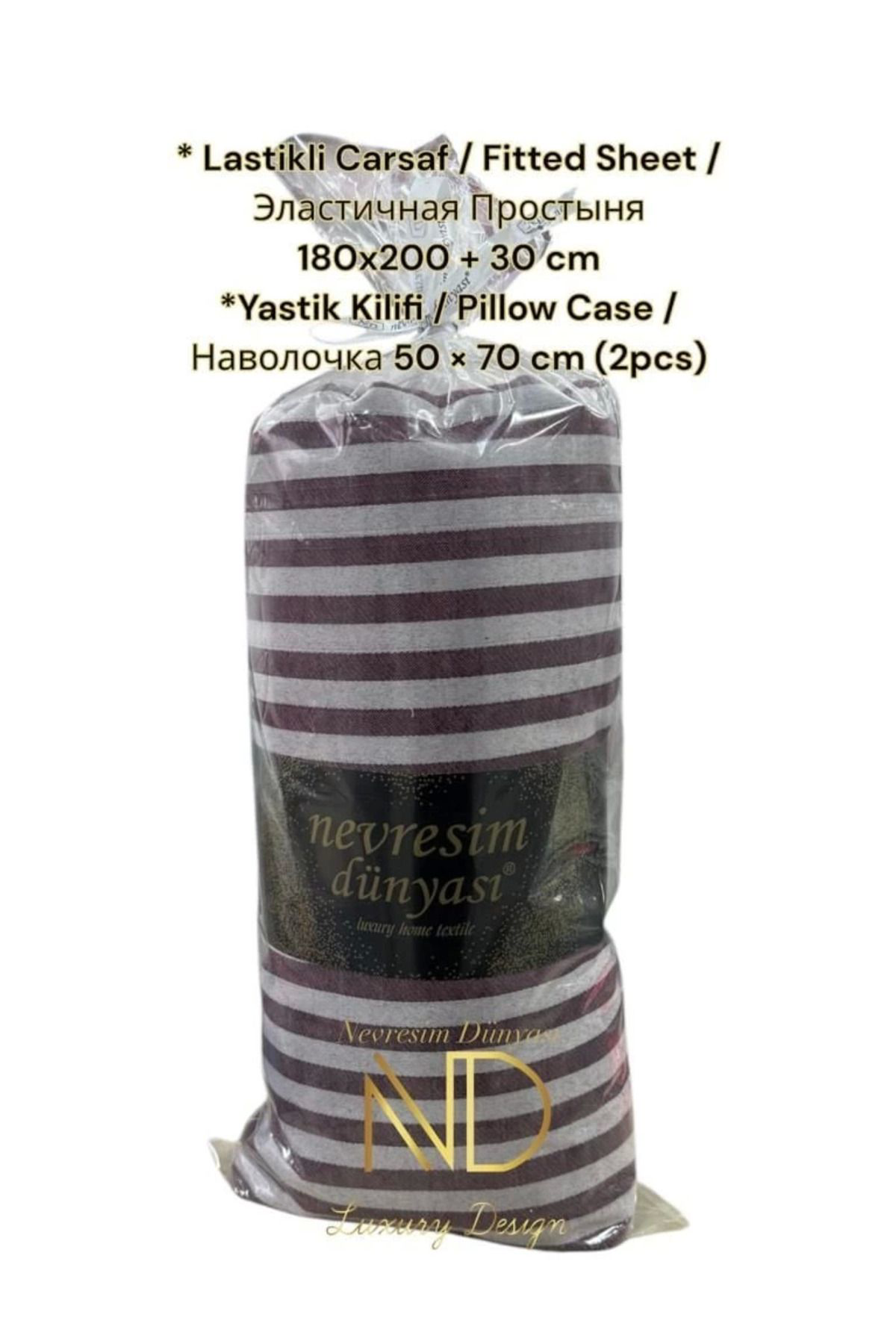 Yusuftex Nevresim Dünyasi Çizgili Çift Kişilik Fitted Micro Saten Çarşaf V