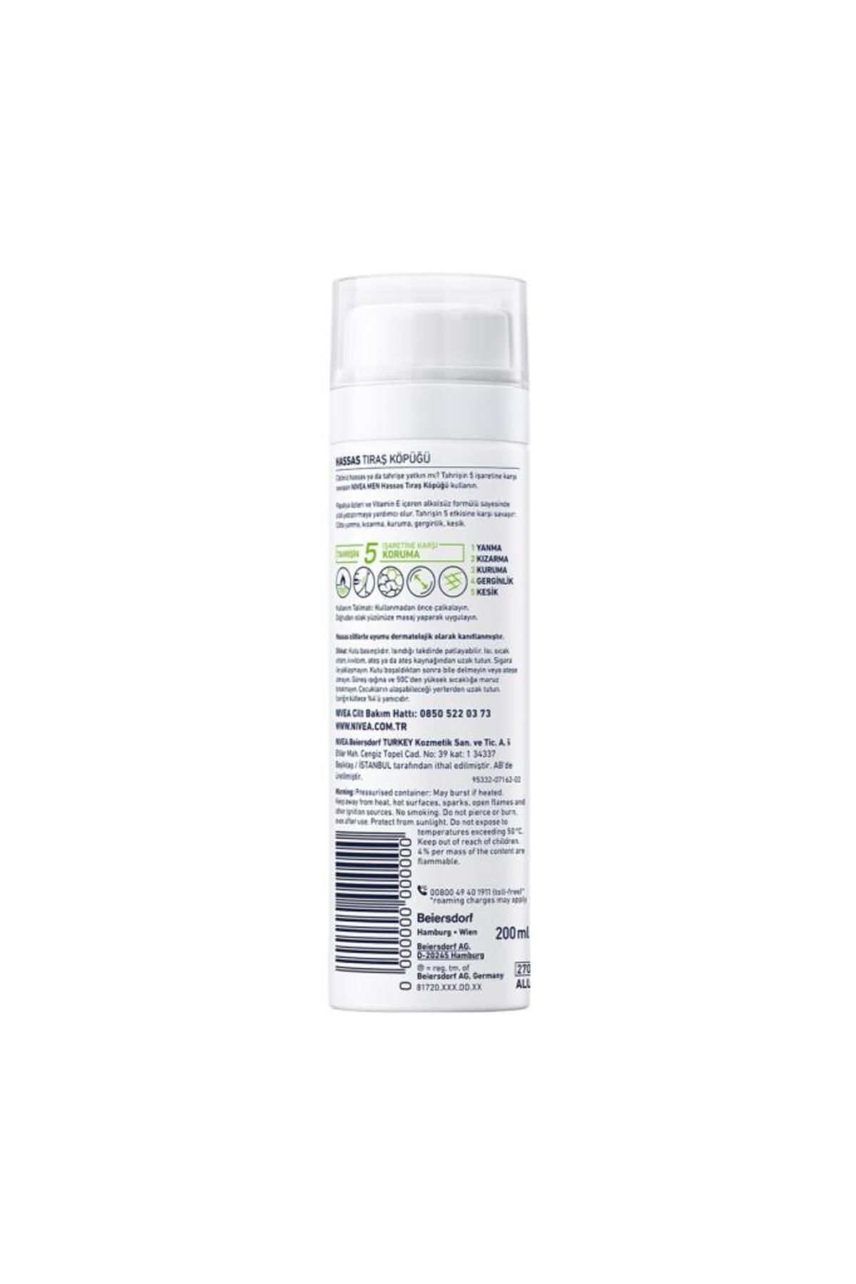 Nivea  Men Erkek Tiraş Köpüğü 200Ml, Hassas Ciltler, Hizli Koruma,
