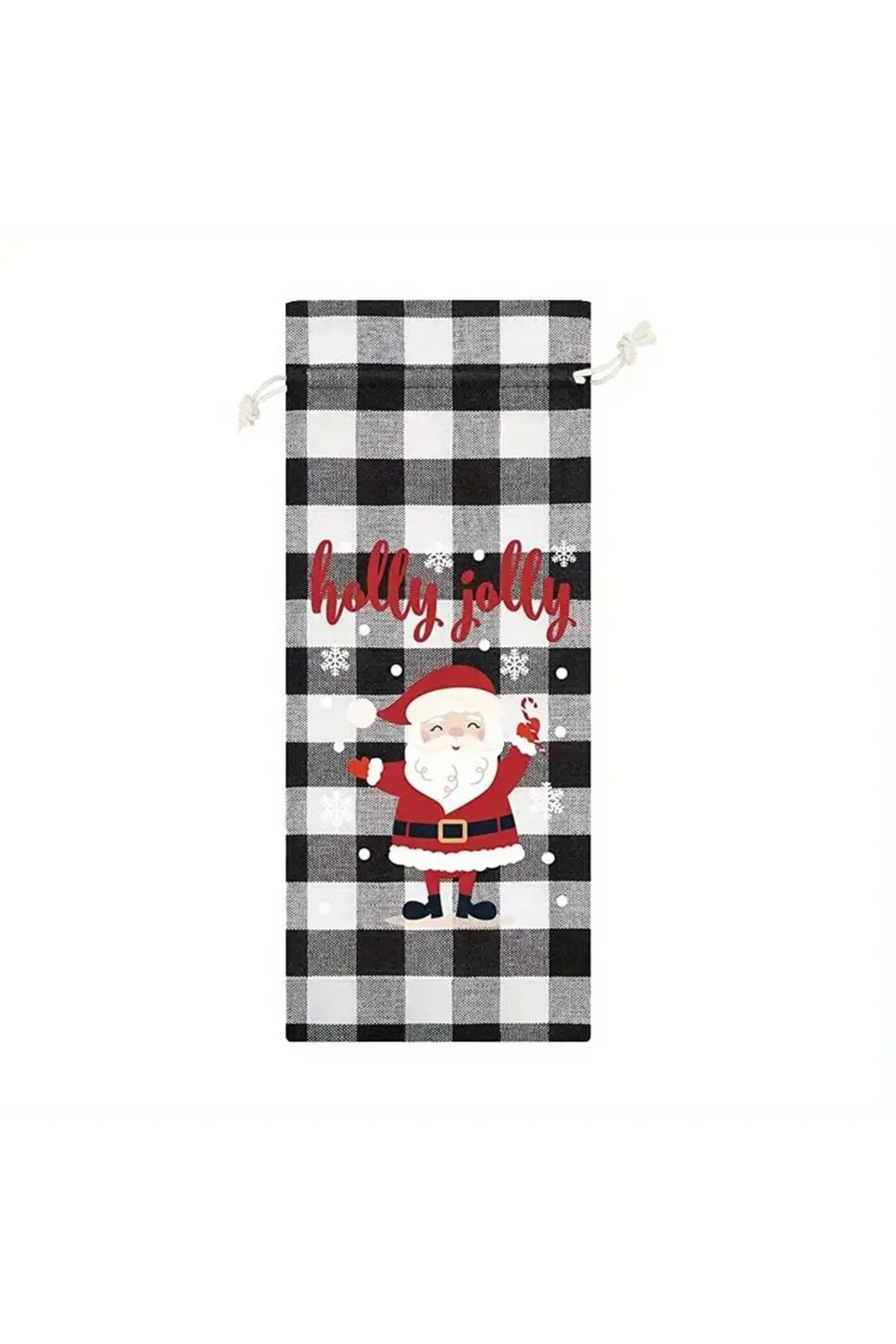 Dodemert Home Noel Ekose Kumaşli Noel Babai Şarap Çantasi & Şarap Şişesi Kilifi