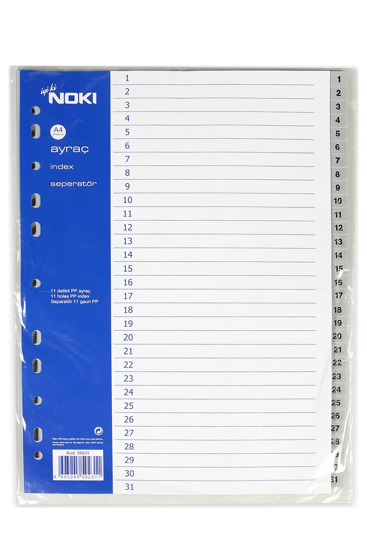 Just Cheap Store Noki Ayraç Pp 1-31 Rakam