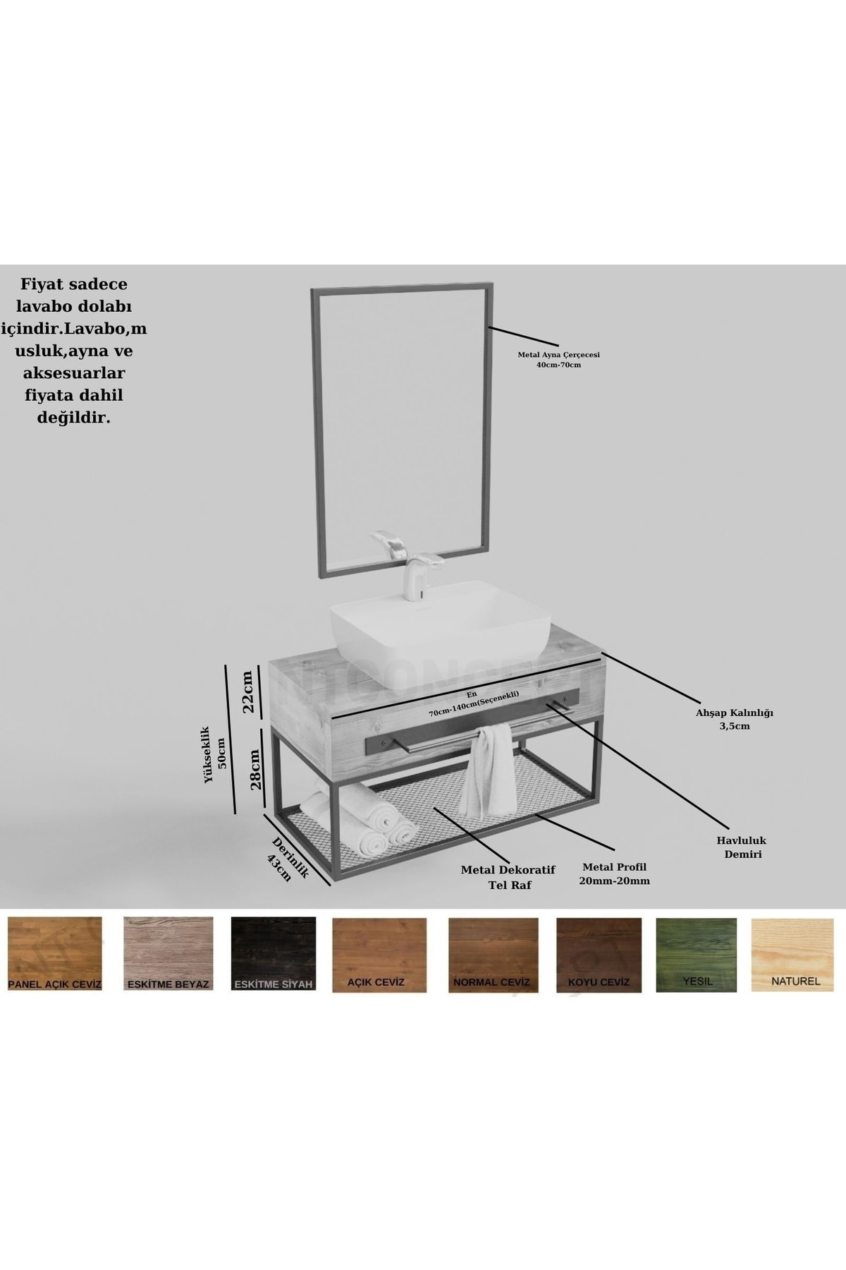 Nt Concept Ntconcept Artes Ayna Çerçeveli Masif Ahşap Lavabo Dolabi Hilton(9