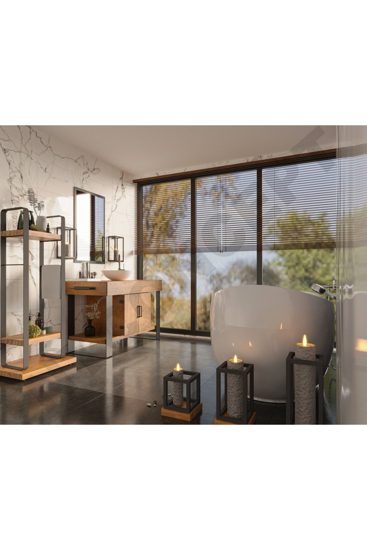 Nt Concept Ntconcept Arwen Ayna Çerçeveli Masif Ahşap Lavabo Dolabi Hilton(9