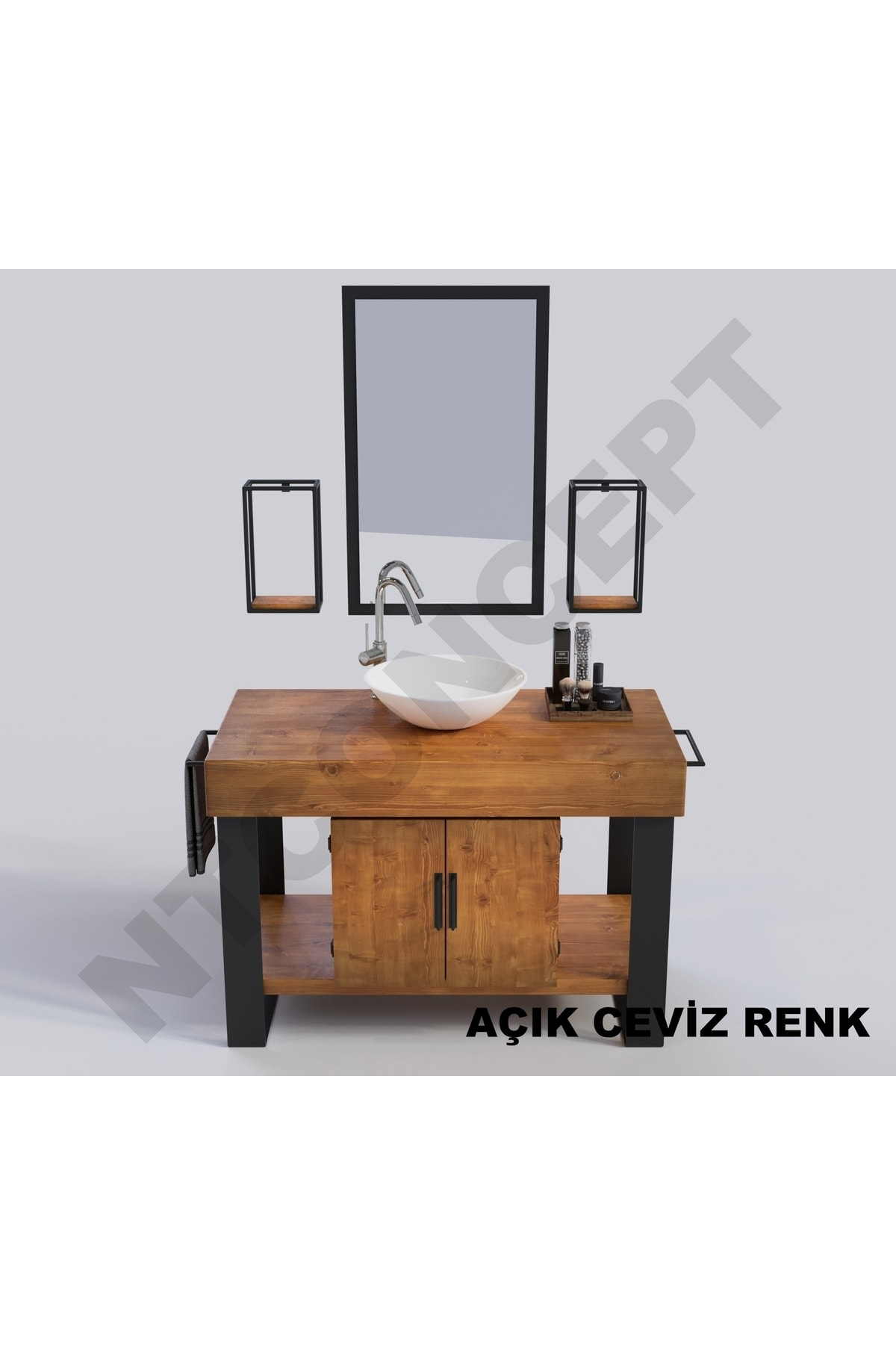 Nt Concept Ntconcept Arwen Ayna Çerçeveli Masif Ahşap Lavabo Dolabi Hilton(1