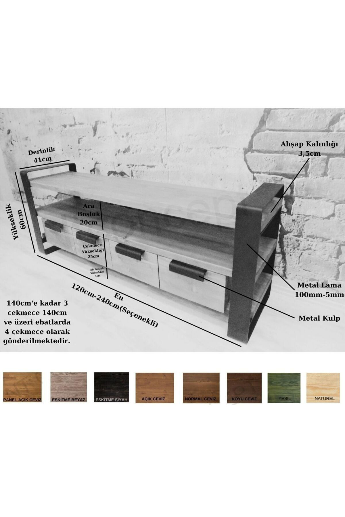 Nt Concept Ntconcept Doğal Ahşap Tv Stand(Uzunluk 140Cm-Yükseklik 60Cm-Derin