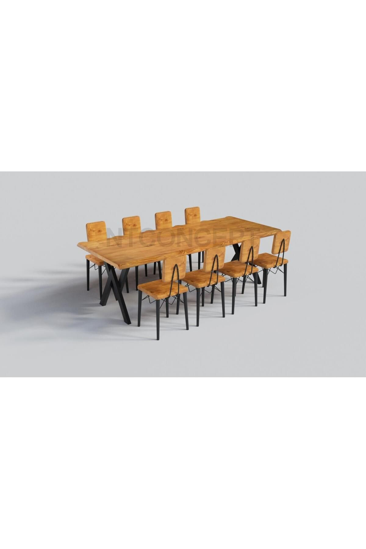 Nt Concept Ntconcept Doğal Ahşap Sandalyeli Masa Takimi(85Cm-150Cm Masa+6 Sa