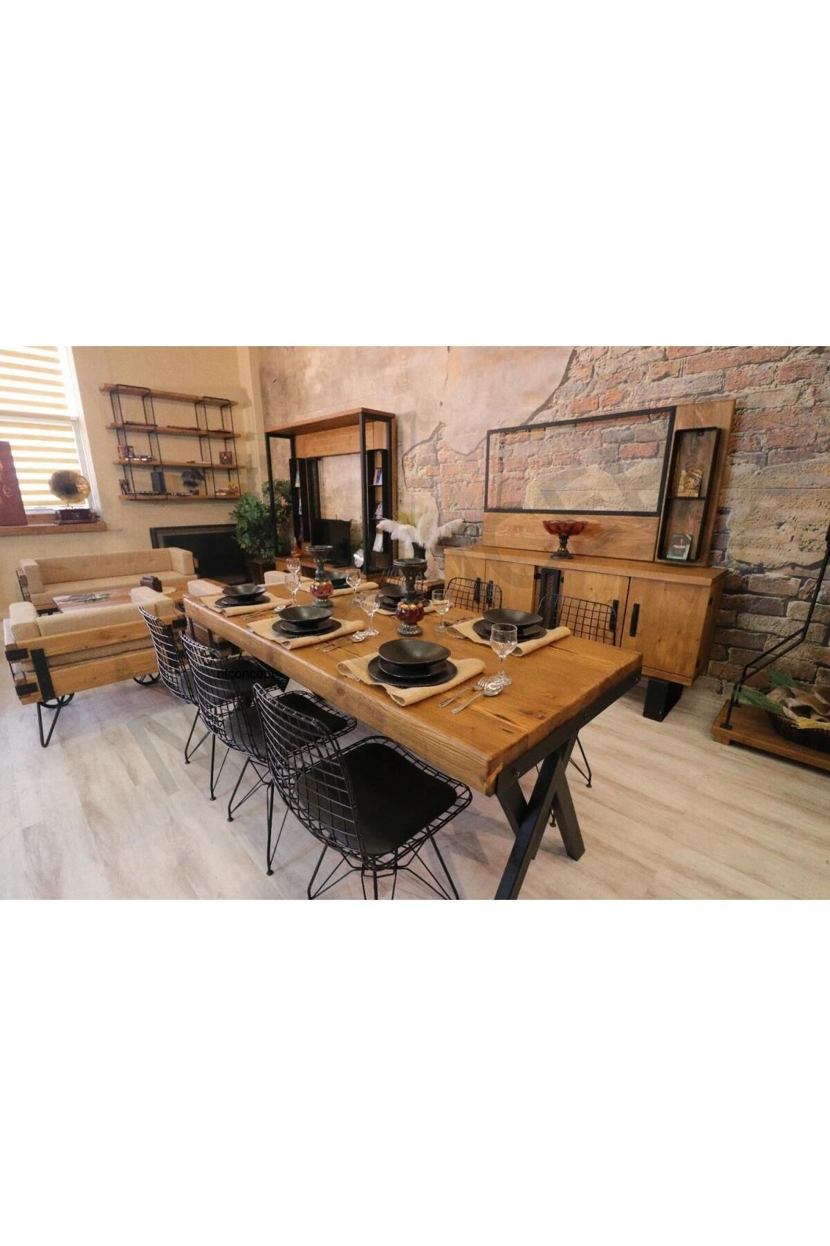 Nt Concept Ntconcept Doğal Ahşap Sandalyeli Masa Takimi(85Cm-150Cm Masa+6 Sa