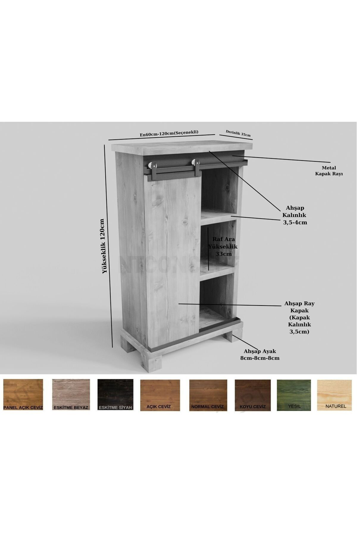 Nt Concept Ntconcept Doğal Ahşap Ray Kapak Dolap-Vitrin(80Cm-H120cm-35Cm)