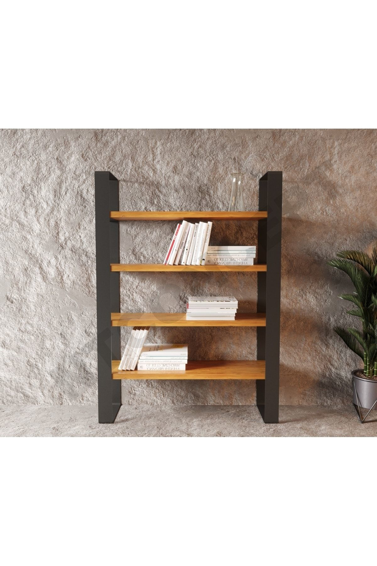 Nt Concept Ntconcept Doğal Ahşap Vitrin-Kitaplik(120Cm-H180cm-37Cm)