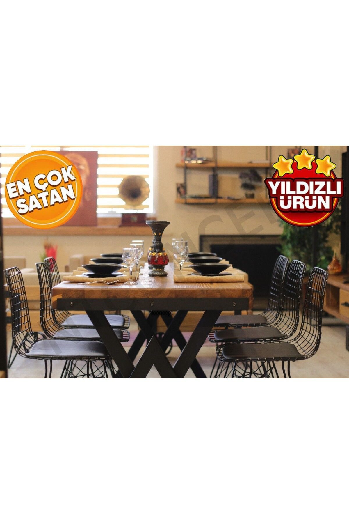 Nt Concept Ntconcept Doğal Ahşap Açik Ceviz Renk-V Ayak Masa(60Cm-120Cm-H76c
