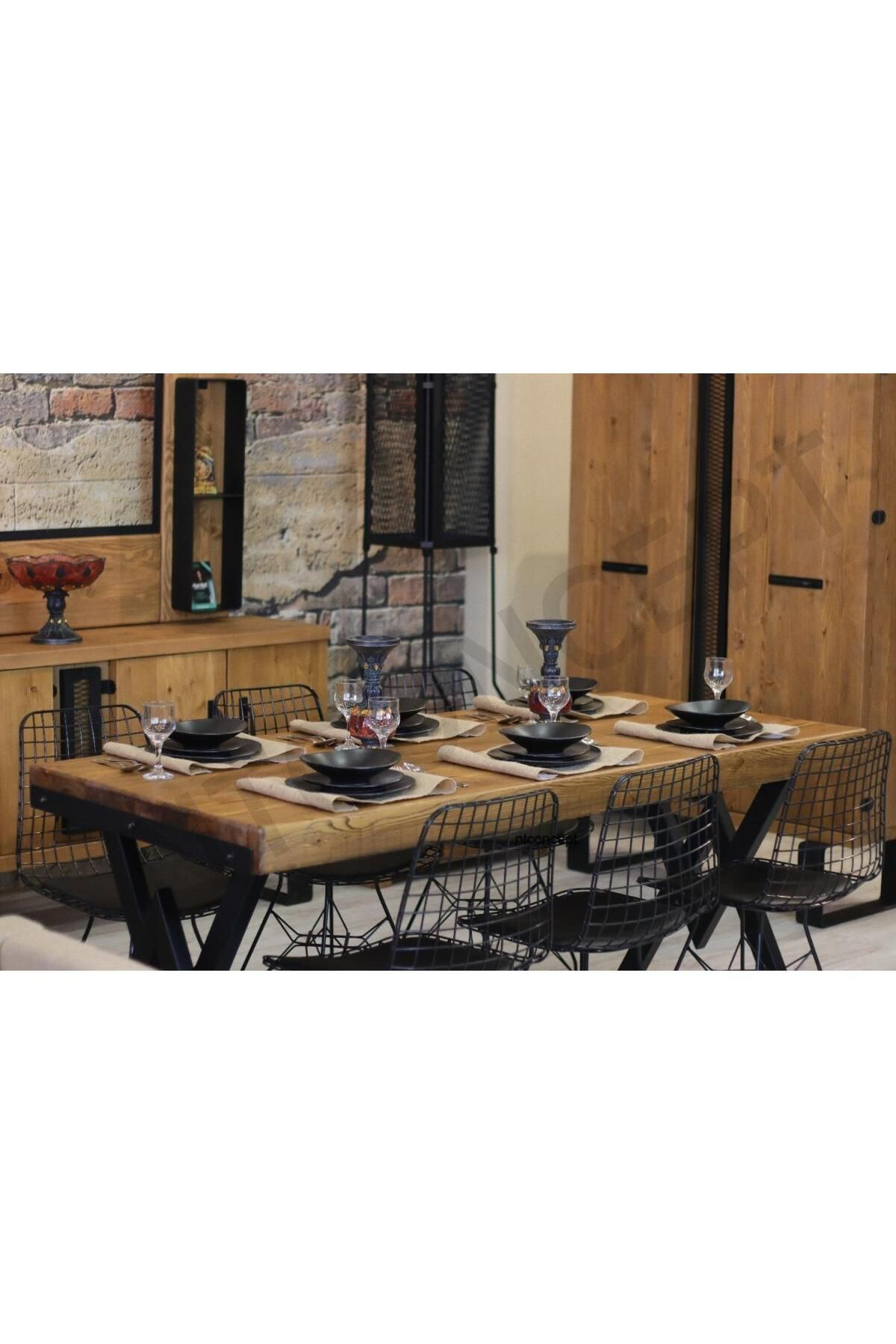 Nt Concept Ntconcept Doğal Ahşap Sandalyeli Masa Takimi(85Cm-150Cm Masa+6 Sa