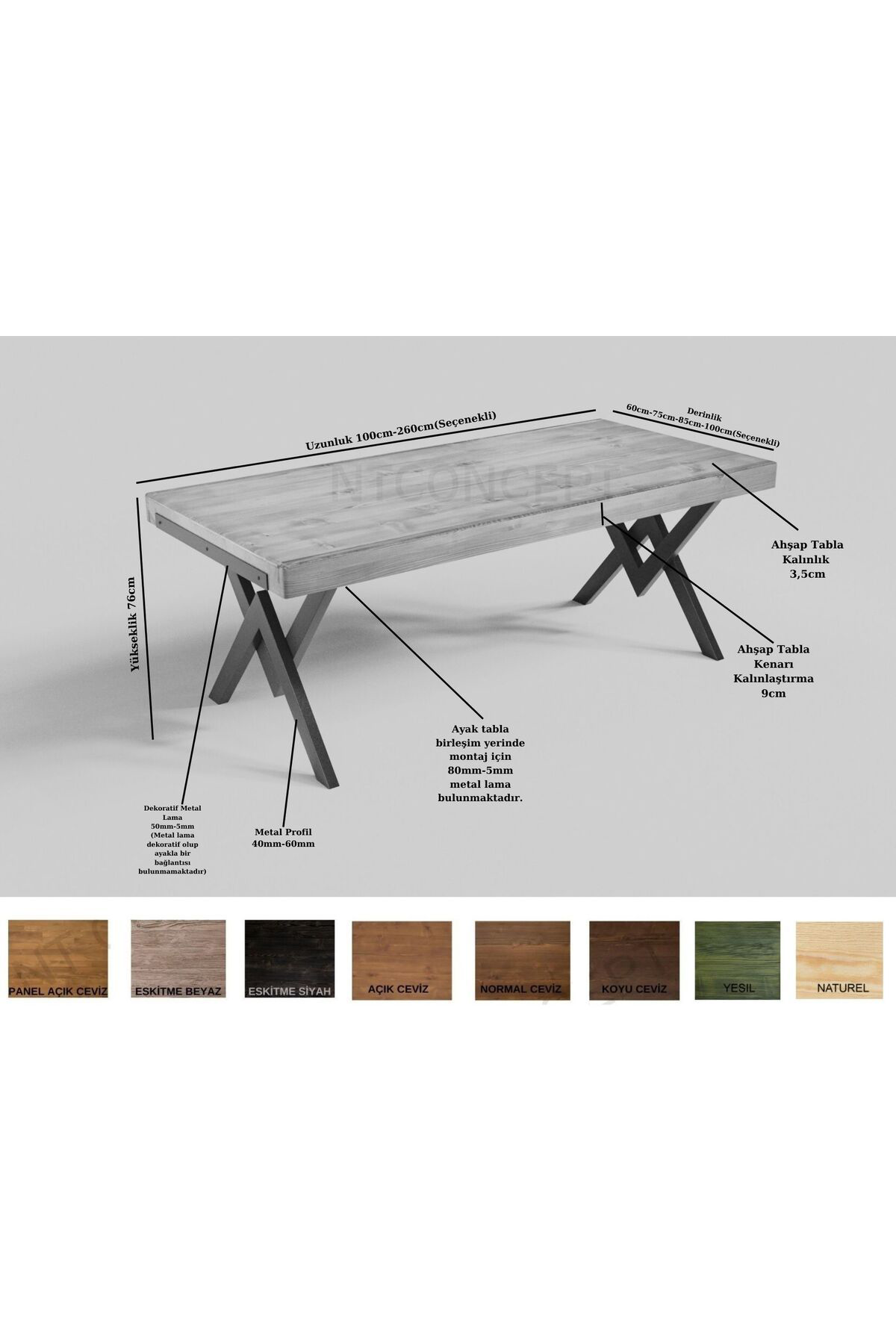 Nt Concept Ntconcept Doğal Ahşap Açik Ceviz Renk-V Ayak Masa(60Cm-120Cm-H76c