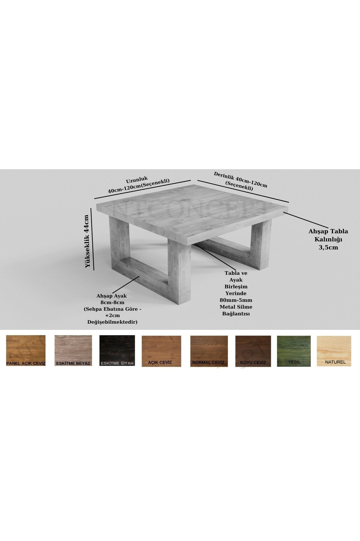 Nt Concept Ntconcept Fer Masif Ahşap Sehpa(100Cm-100Cm-H44cm)