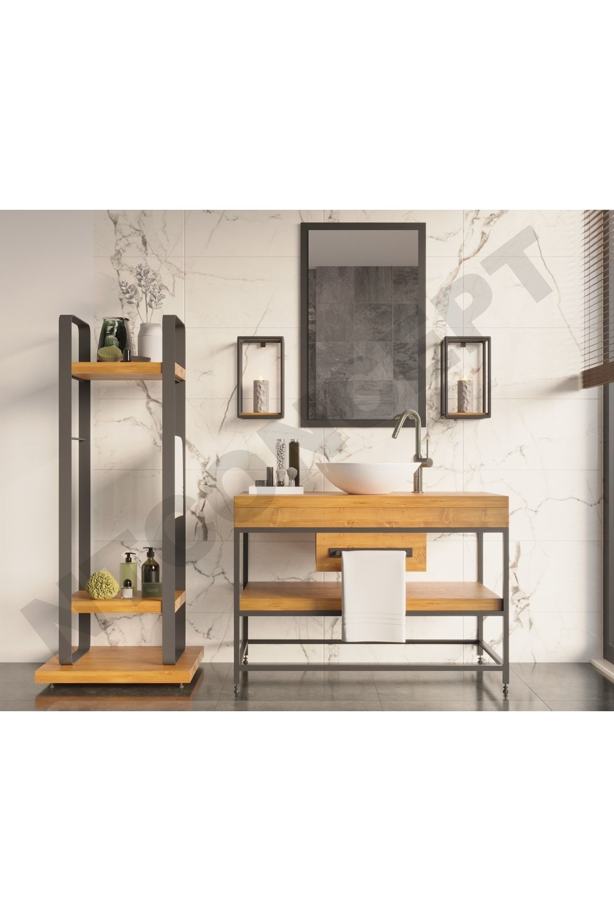 Nt Concept Ntconcept Liv Ayna Çerçeveli Masif Ahşap Lavabo Dolabi Hilton(130