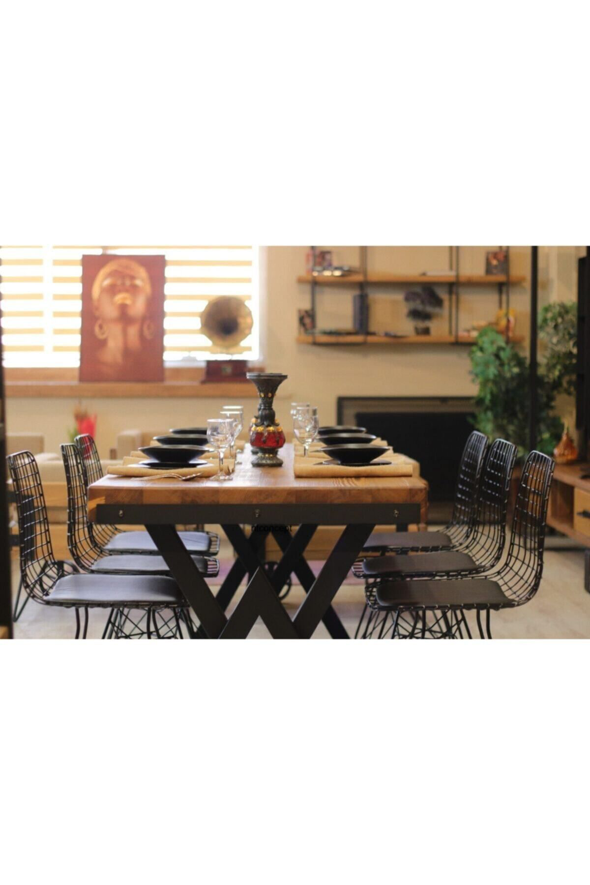 Nt Concept Ntconcept Masif Ağaç Mutfak Masasi Takimi(85Cm-210Cm Masa+8 Sanda
