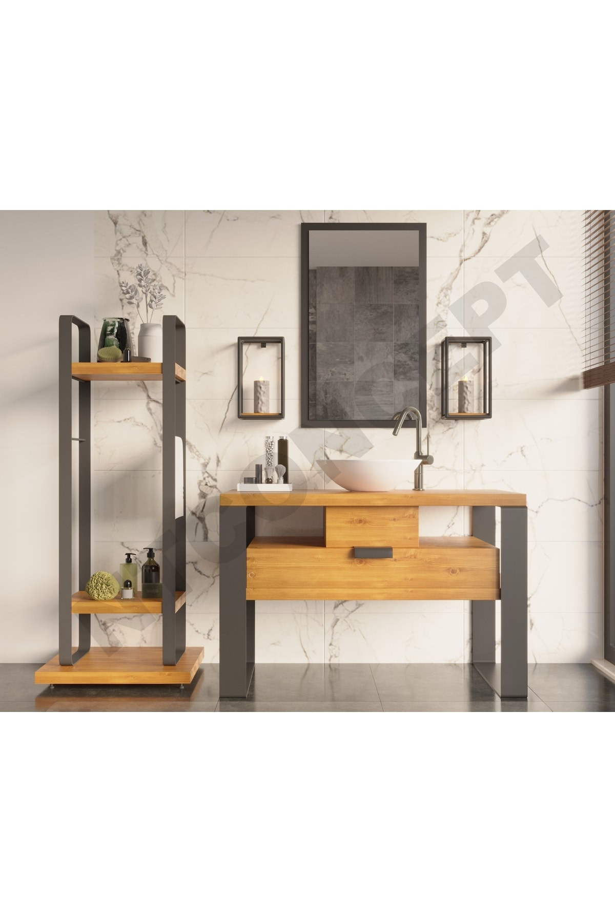 Nt Concept Ntconcept Mina Ayna Çerçeveli Masif Ahşap Lavabo Dolabi Hilton(70