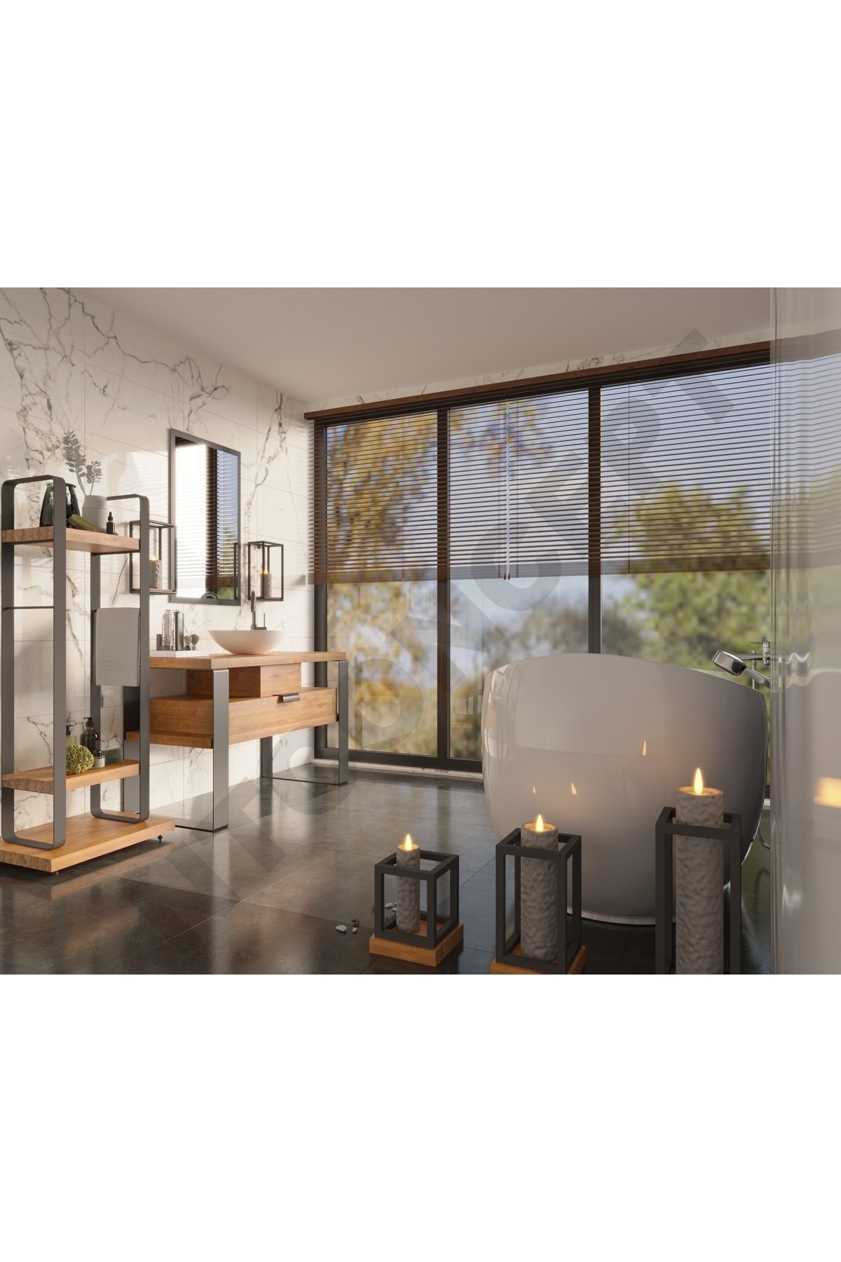 Nt Concept Ntconcept Mina Ayna Çerçeveli Masif Ahşap Lavabo Dolabi Hilton(70