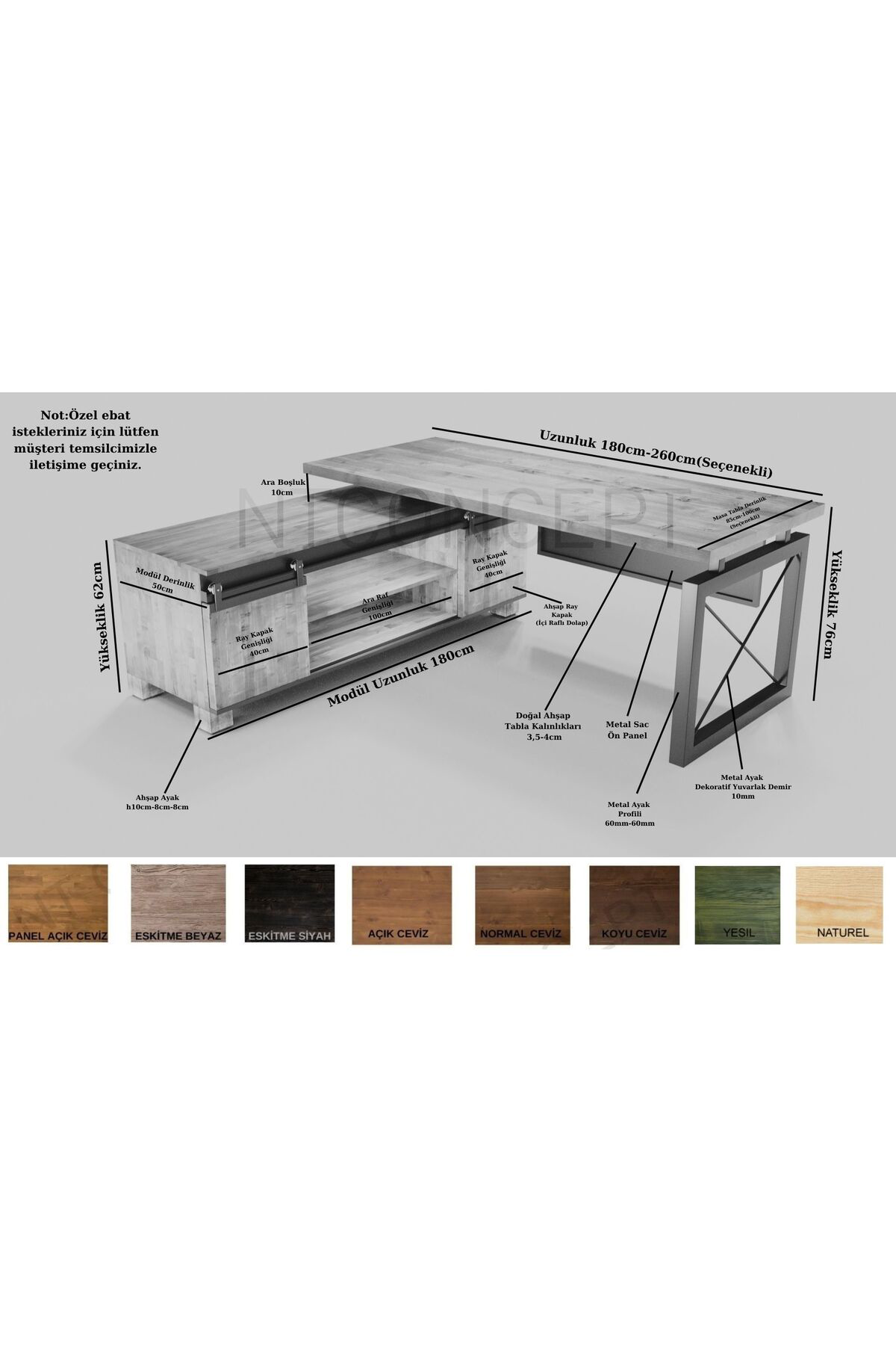 Nt Concept Ntconcept Rez Doğal Ağaç Modüllü Ofis Masasi(85Cm-180Cm Modül)