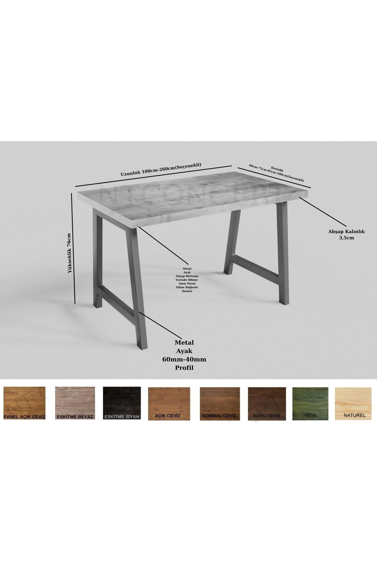 Nt Concept Ntconcept Tuale Masif Ağaç Ofis Ve Çalişma Masasi 75 Cm-120 Cm