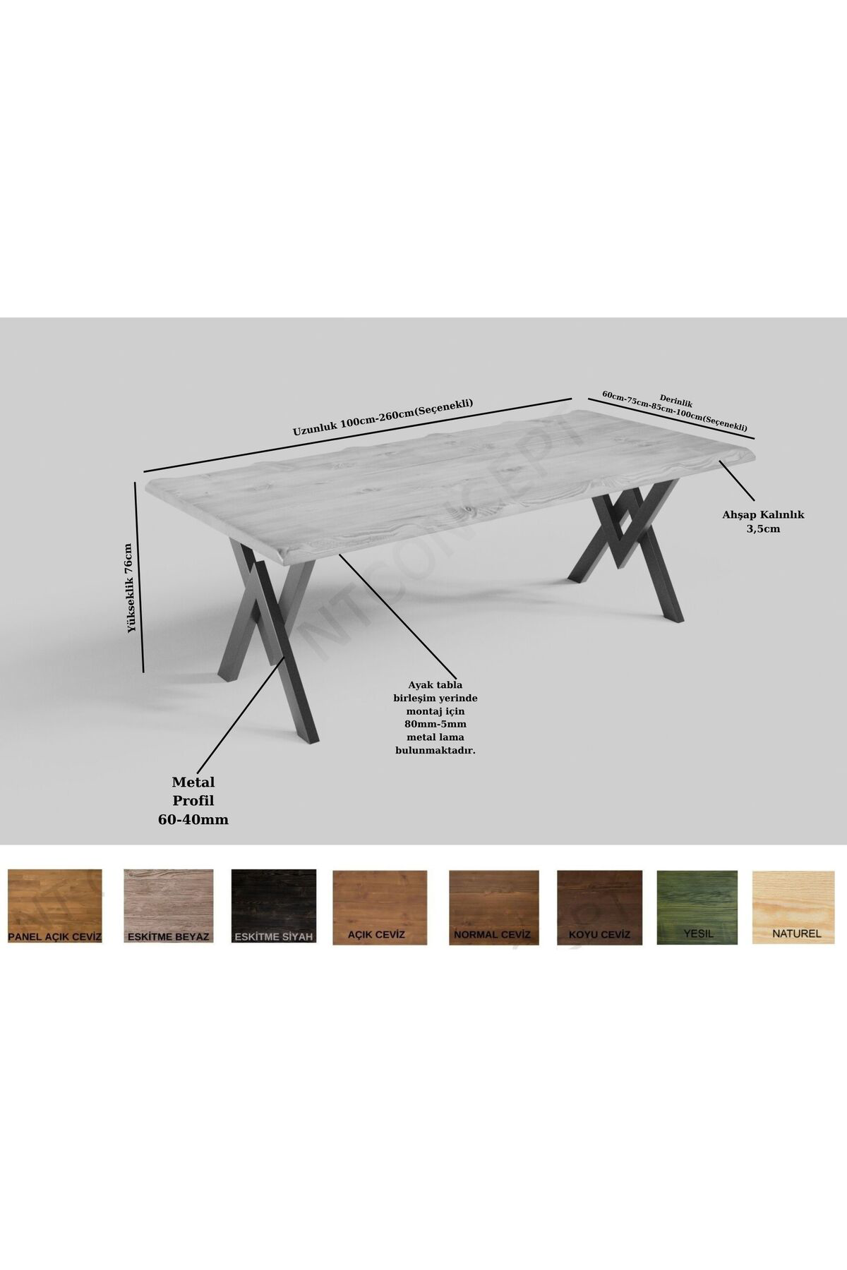Nt Concept Ntconcept Vinne Masif Ağaç Büro Masasi(85Cm-150Cm)
