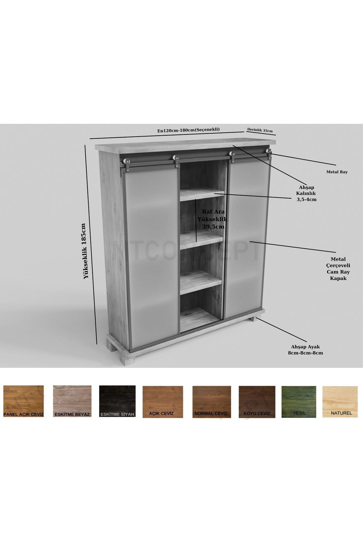 Nt Concept Ntconcept Viva Doğal Ağaç Ofis Kitaplik 200Cm-H180cm-41Cm