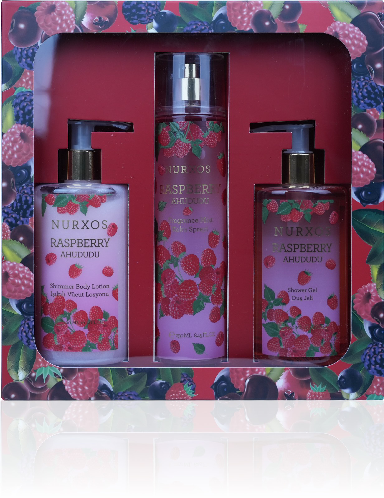 Nurxos  9888 Raspberry Ahududu Hediyelik Kutulu 3'Lü Set Vücut Spr