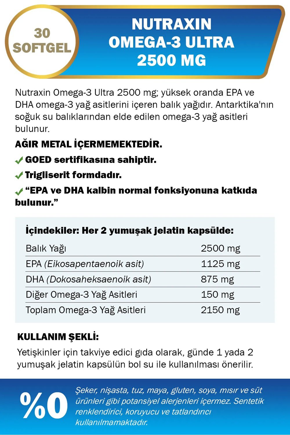 Nutraxin  Omega-3 Ultra 2500 Mg 30 Kapsül