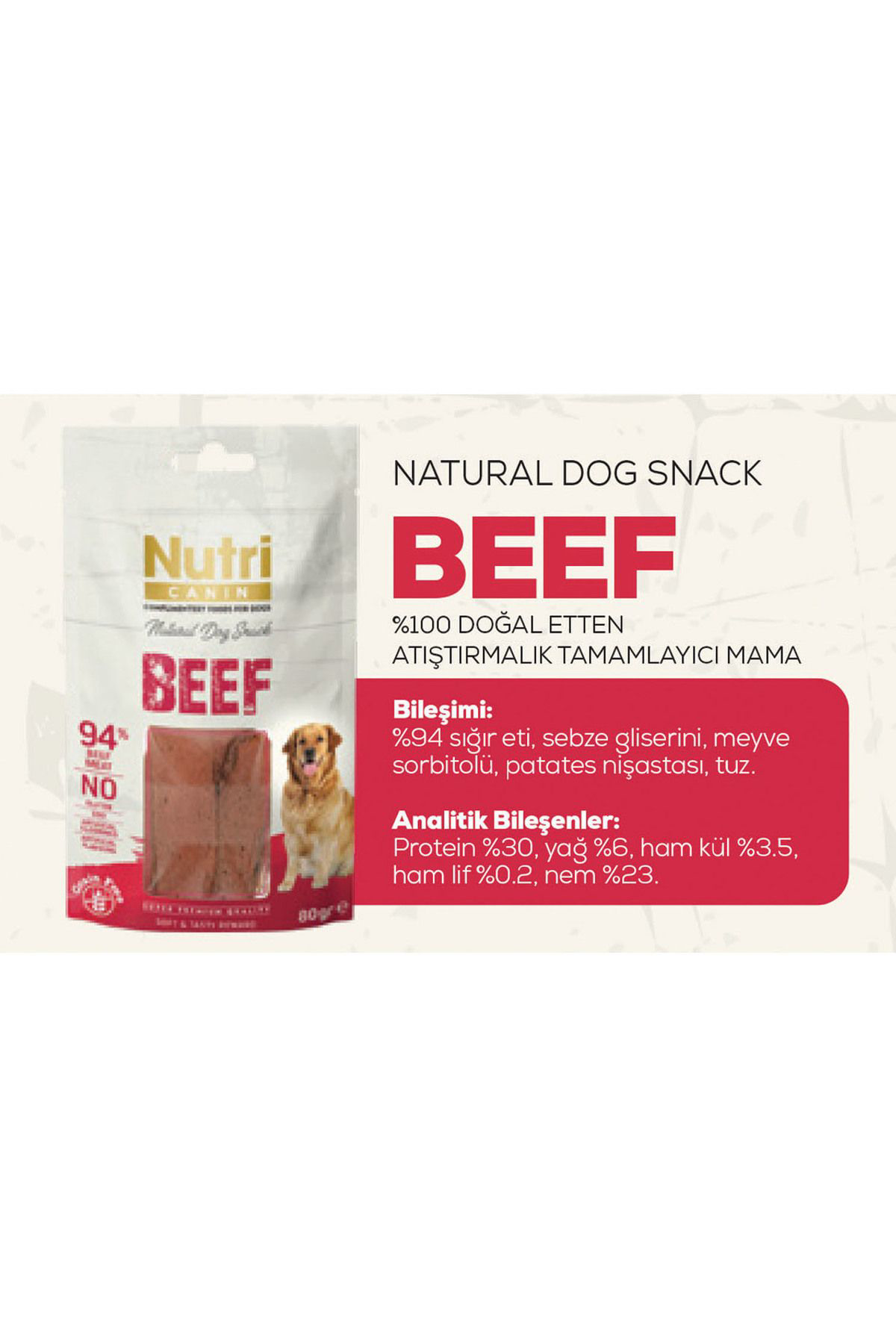 Nutri Canin  Siğir Etli Tahilsiz 80Gr Köpek Ödülü