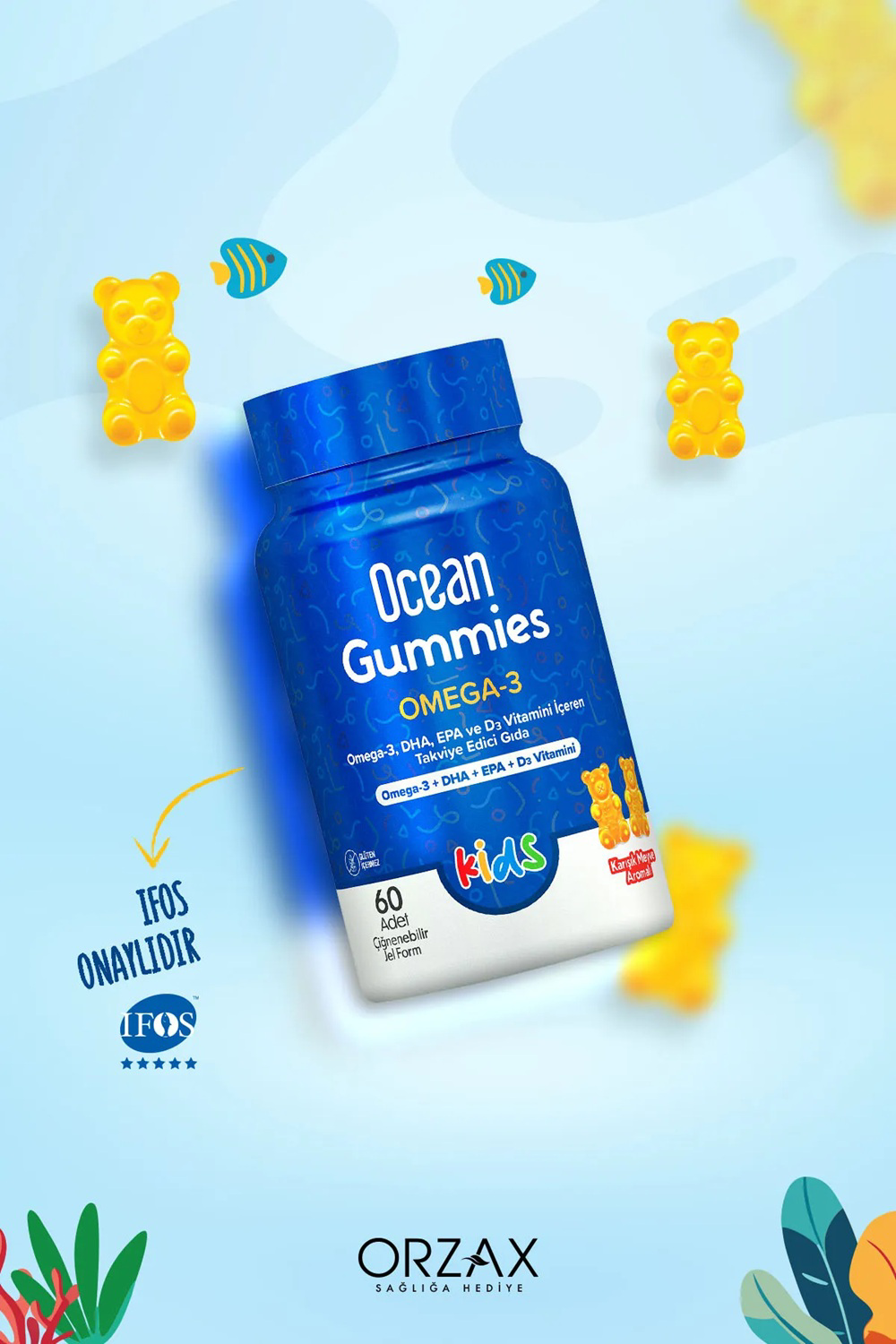 Ocean  Gummies Omega-3 Kids 60 Adet Çiğnenebilir Jel Form