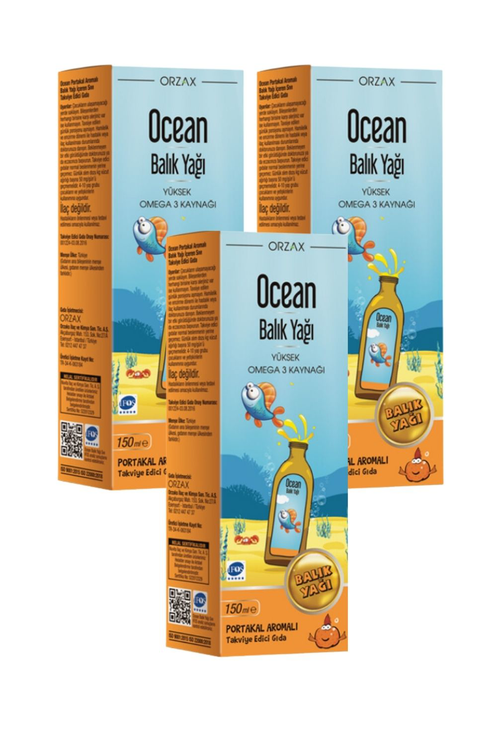 Ocean  Portakal Aromali Balik Yaği 150 Ml X 3 Adet