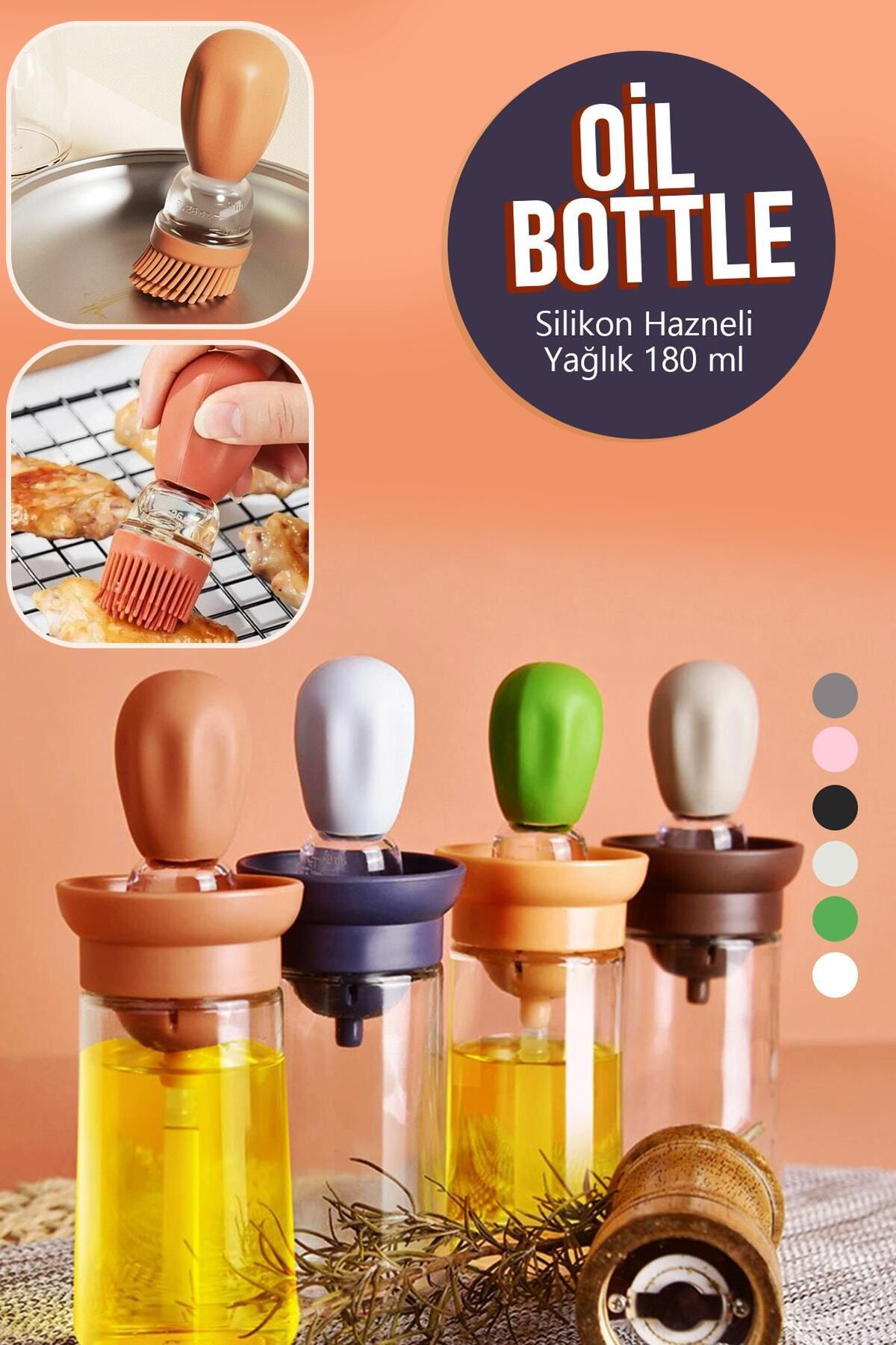 Arwoan Oil Bottle Silikon Hazneli Firçali Yağlik Sirkelik Sosluk 180 Ml